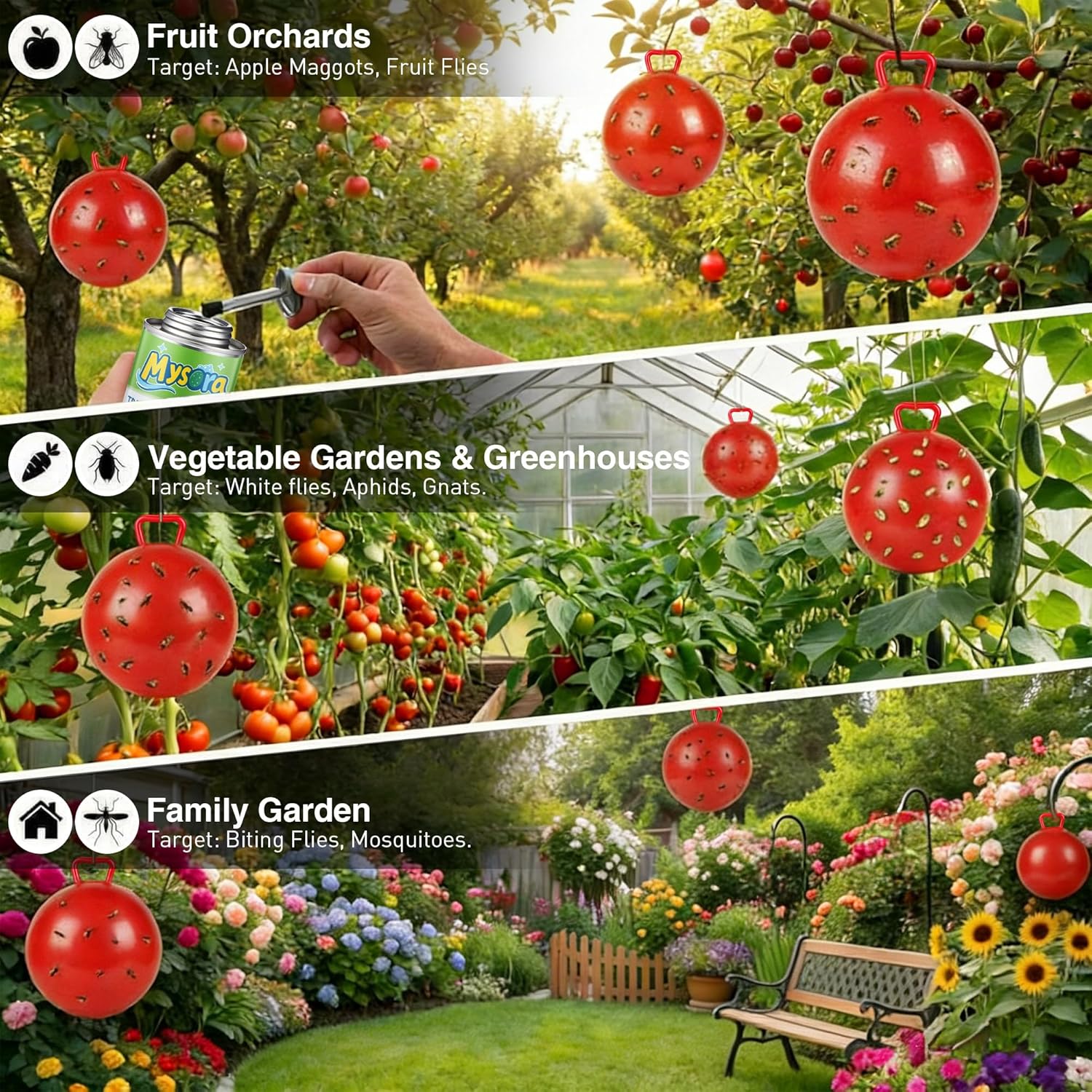 Apple Maggot Trap Deluxe Kit, 13.6 oz (2 * 6.8 oz) Apple Gnat Trap Coating with Brush and 10 Red Balloons and 2 Pairs Gloves, DIY Fly Traps Kit for Cherry Tree Fruit Fly, Oriental Fruit Moth