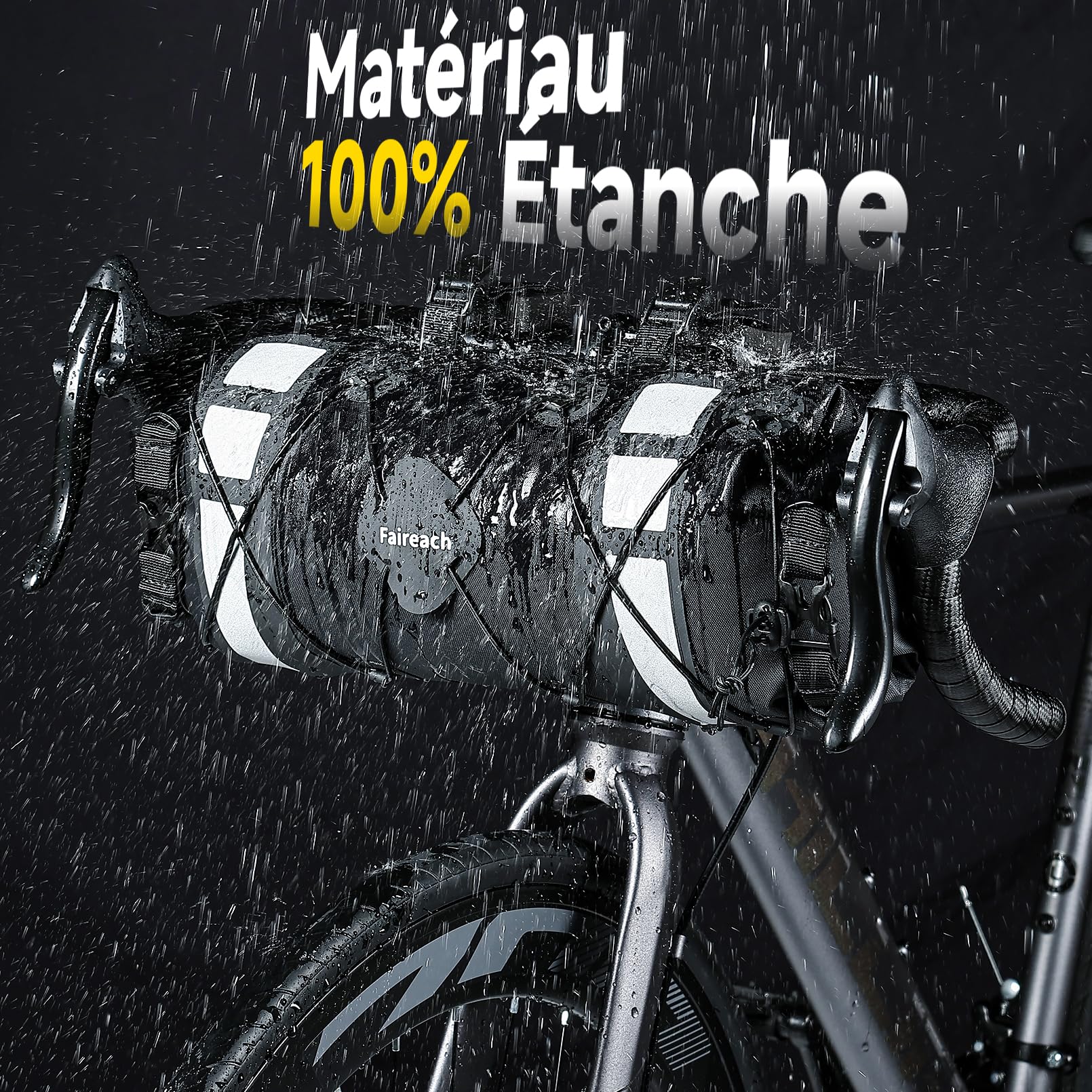 9.5L Sacoche de Guidon Vélo, Sacoche Vélo Étanche Grande Capacité avec Bande Réfléchissante, Sac Avant pour Vélo Route VTT Électrique, Noir, et Filet Externe en Corde Élastique