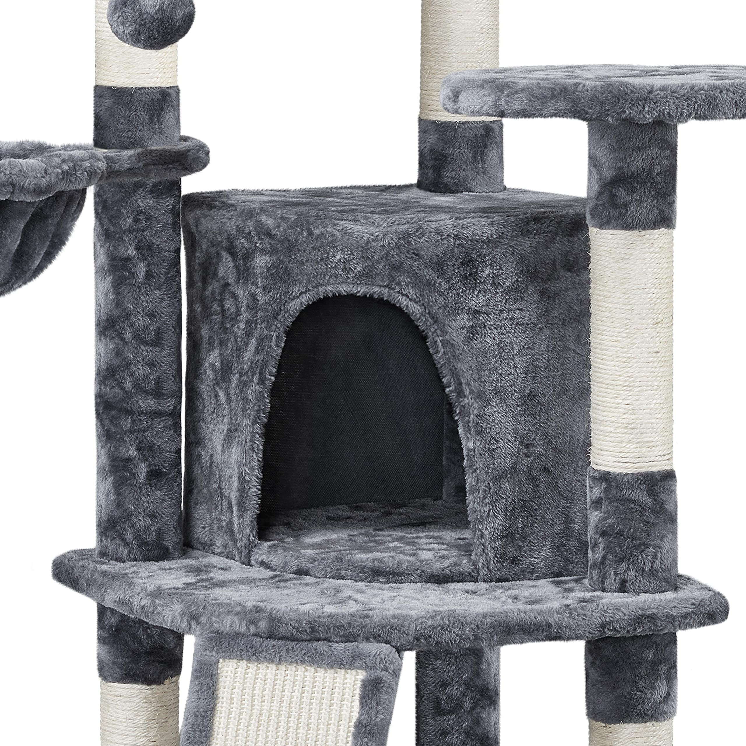 Yaheetech Árbol Rascador para Gatos Grandes 106 cm Altura con Espaciosas Cueva para Gato de Casa Torre para Mascato Grande Gris Oscuro | Rampa de sisal, Correa antivuelco, postes cuerda de sisal, Bola colgante sustituible, Condominio grande, cesta acogedo