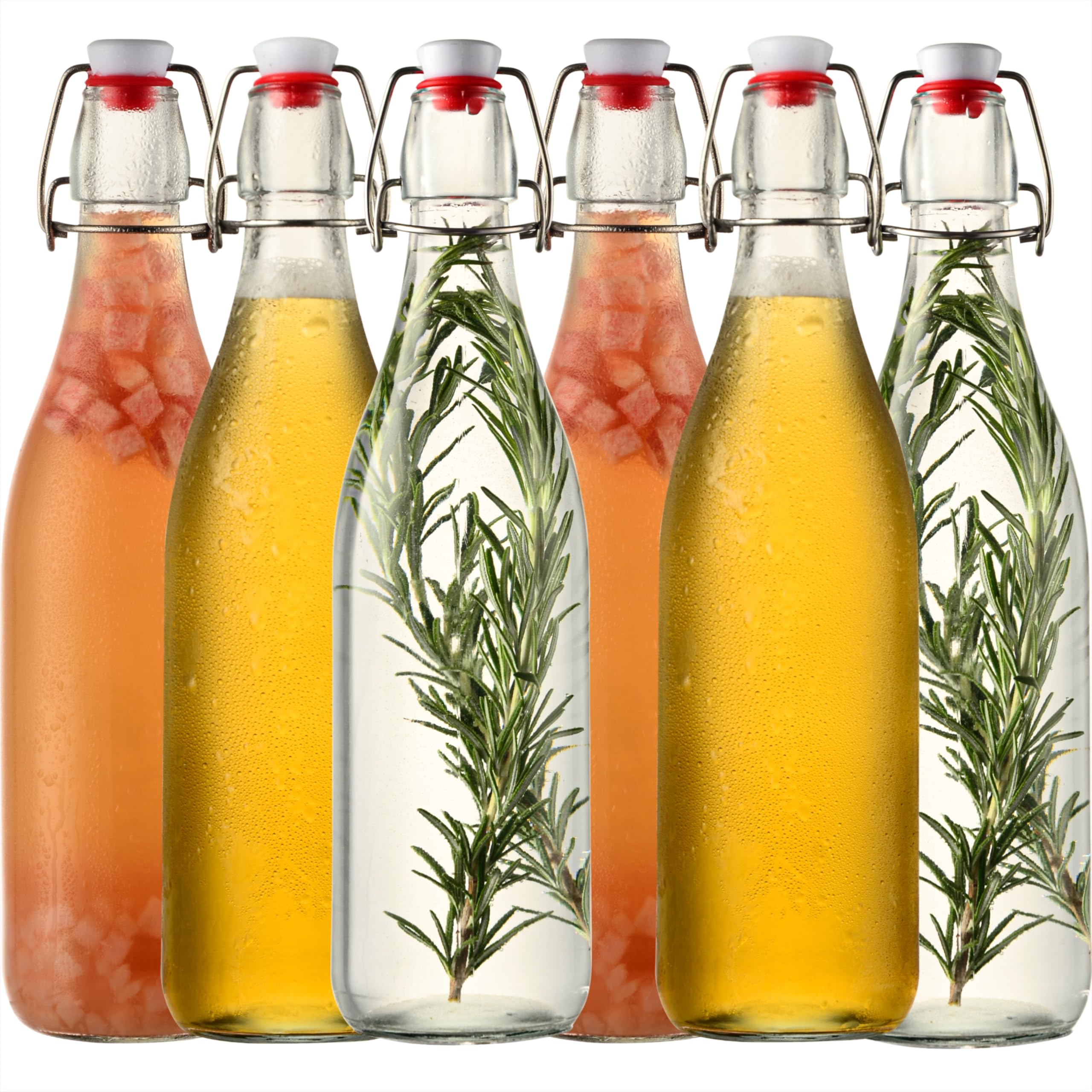 Danmu Art 6-Pack 500ml/16oz Airtight Glass Bottles with Stoppers - Swing Top, Brewing & Preserve Bottles for Home Brewing, Oil, Vinegar, Beer, Wine, Cider, Soda