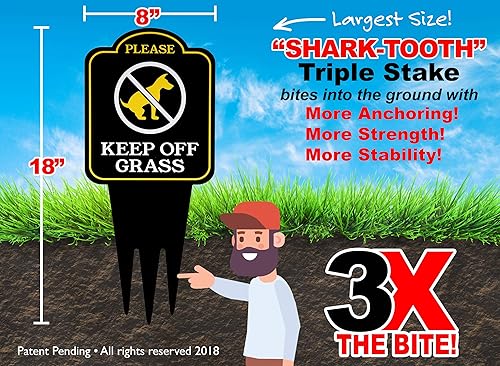 Miniatura 4 de Letrero con estaca Keep Off Grass Yard con estaca. Letreros de No perros, sin mascotas, sin orinar, no hacer caca en el césped. Diseño único triple