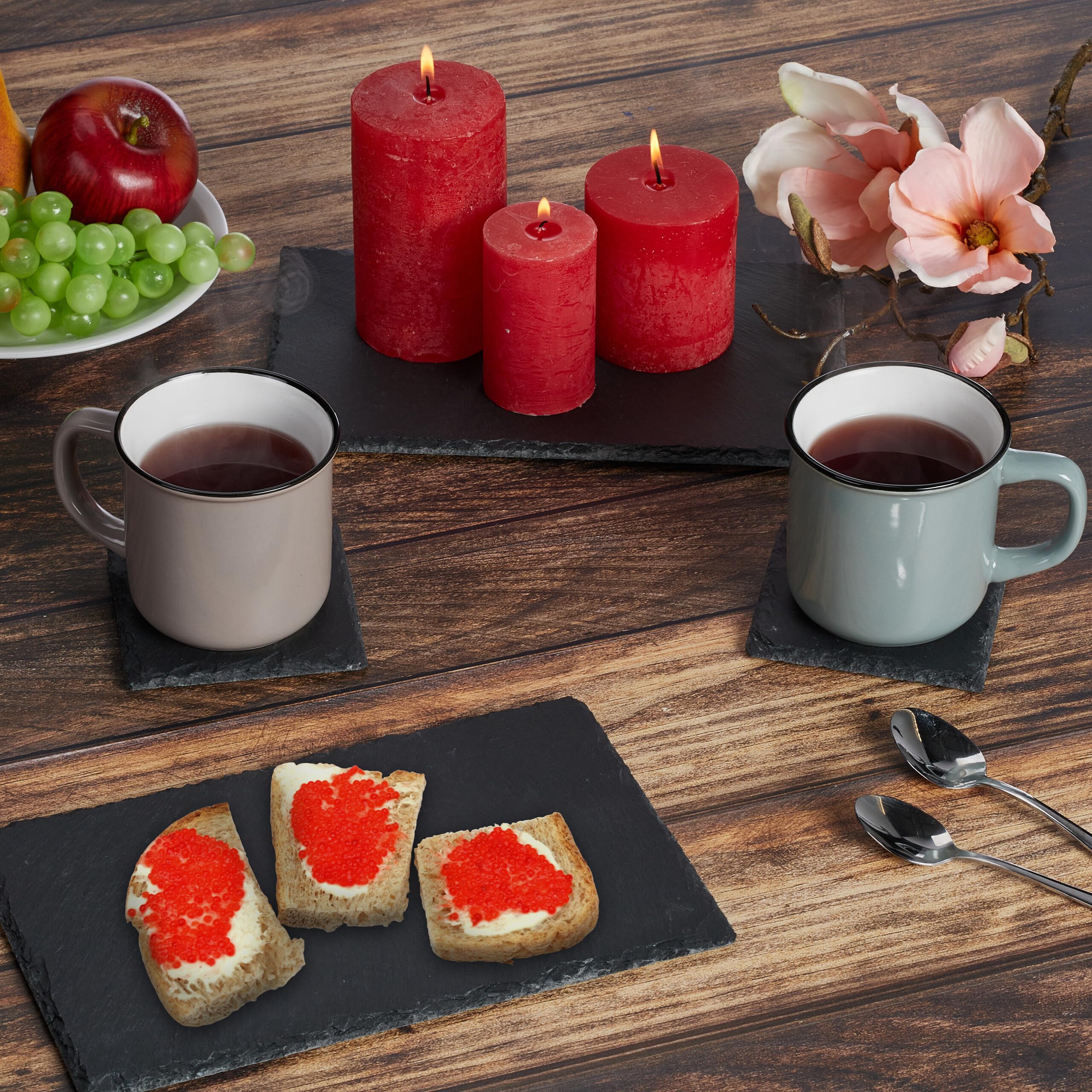 Relaxdays Piatti in Ardesia, Set da 4 Vassoio da 26 x 16 cm per Servire & da Scrivere, Tavolette per Buffet, Antracite