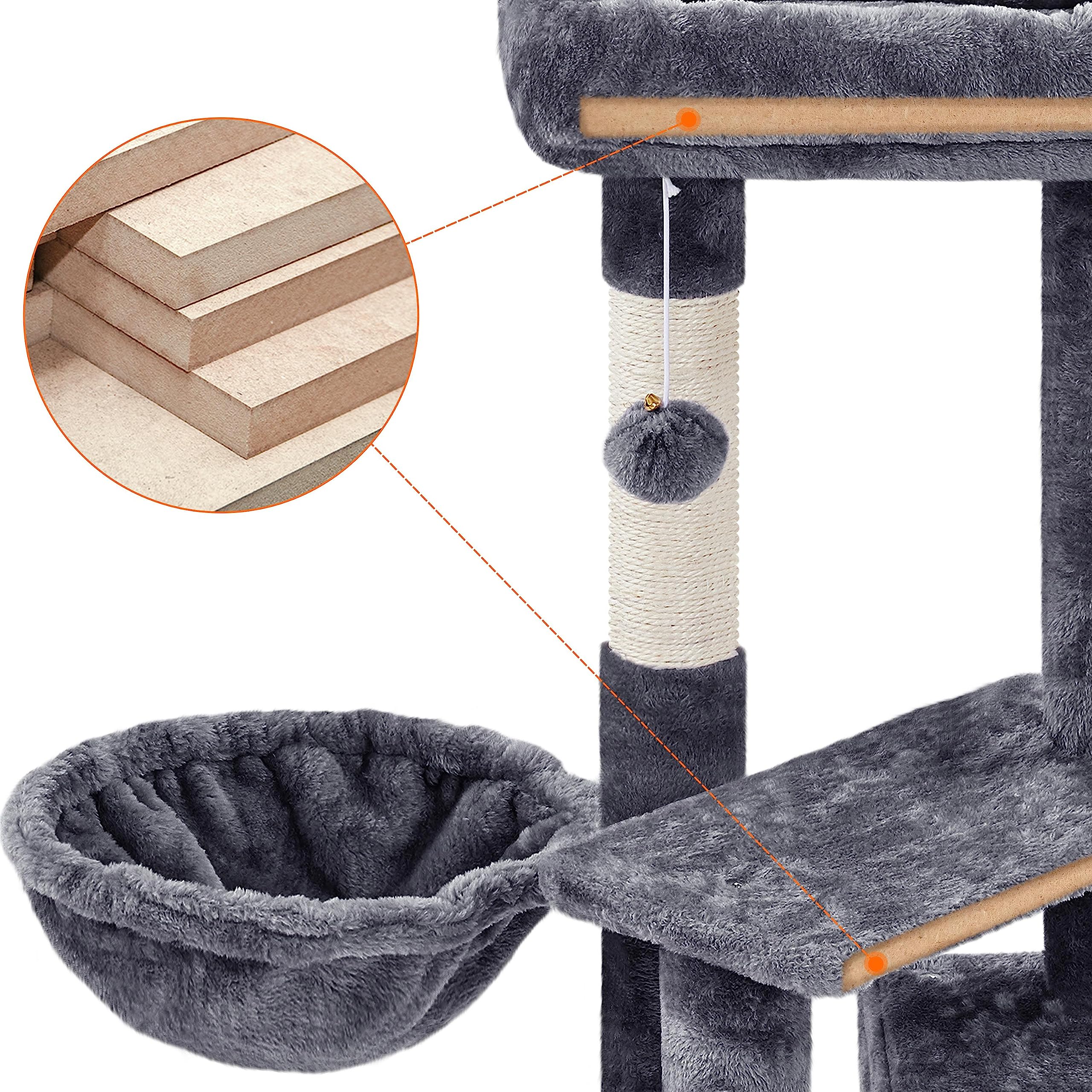 Yaheetech Albero Tiragraffi in Sisal Naturale e Truciolato 50 × 34,5 × 87 cm con Posatoio Condominio Gioco Grigio Scuro