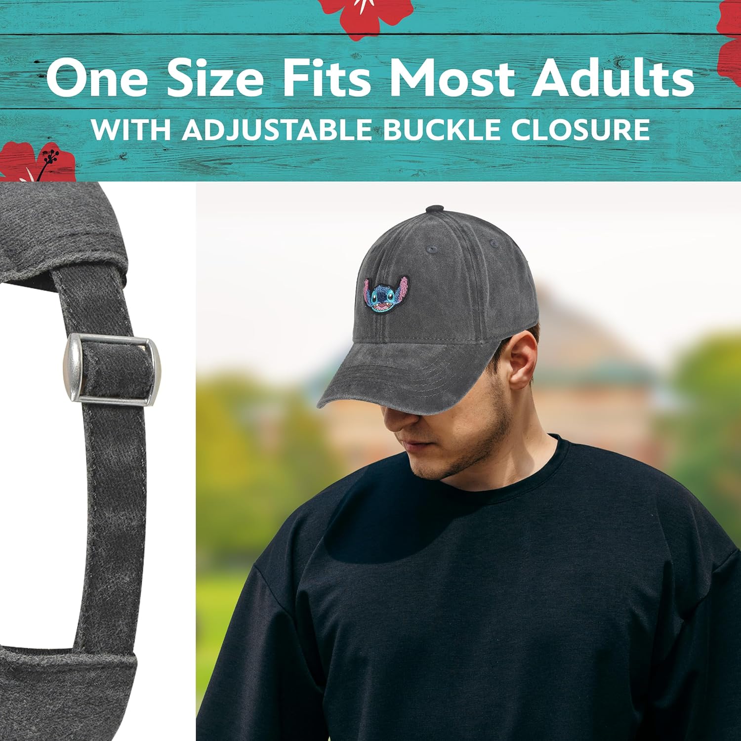 Disney Stitch Dad Hat, Adjustable Cotton Baseball Cap with Curved Brim, Black, One Size - Image 4