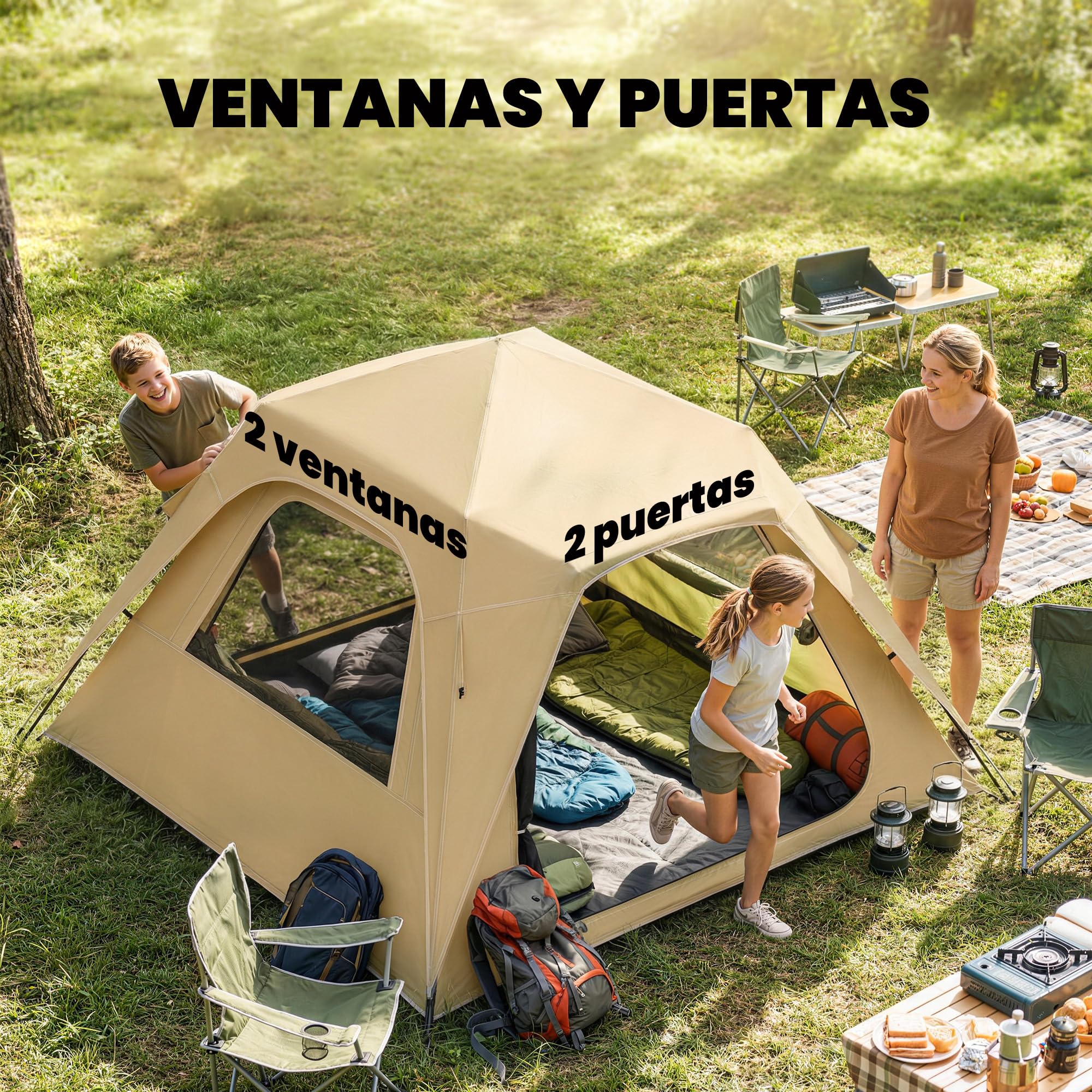 Outsunny Tienda de Campaña Instantánea, Tienda Pop Up con Ventanas de Malla y Bolsa de Transporte, Impermeable 3000mm y Protección UPF50+, para 2-3 Personas, Caqui