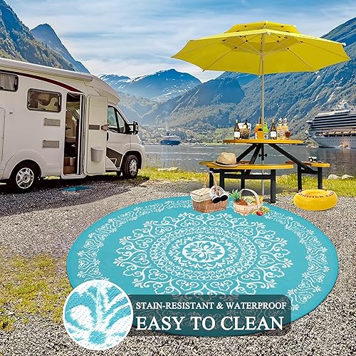 Miniatura 5 de Pauwer Round Outdoor Rug 6ft, Outdoor Plastic Straw Rug, Waterproof Indoor Outdoor Rugs, Reversible Plastic Outdoor Patio Rug, Boho RV Outdoor