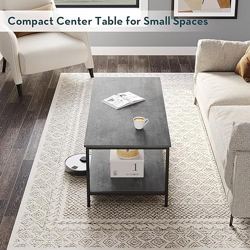 Miniatura 4 de SAYGOER Mesa de Centro con Almacenamiento, Mesa Central Industrial de 2 Niveles para Sala de Estar, Mesa Rectangular de Madera para Espacios