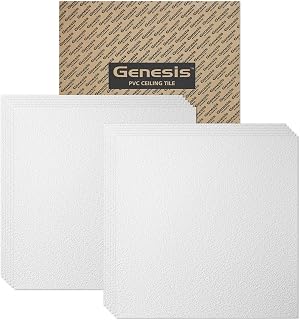 Genesis 2ft x 2ft Stucco Pro White Ceiling Tiles - Easy Drop-in Installation – Waterproof, Washable and Fire-Rated - High-Grade PVC to Prevent Breakage - Package of 12 Tiles