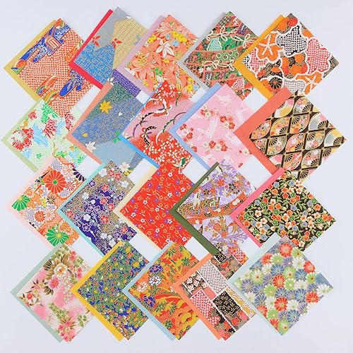 Miniatura 5 de Papel tradicional japonés Mino Washi Chiyogami Washi, colorido papel de origami Yuzen, diseño surtido, 3.93 en 40 hojas