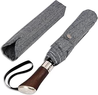 Balios (Designed in UK) Travel Umbrella Luxurious Golden Hardwood Handle Auto Open &amp; Close Windproof Frame Single Canopy Automatic Folding Umbrella Men's &amp; Ladies