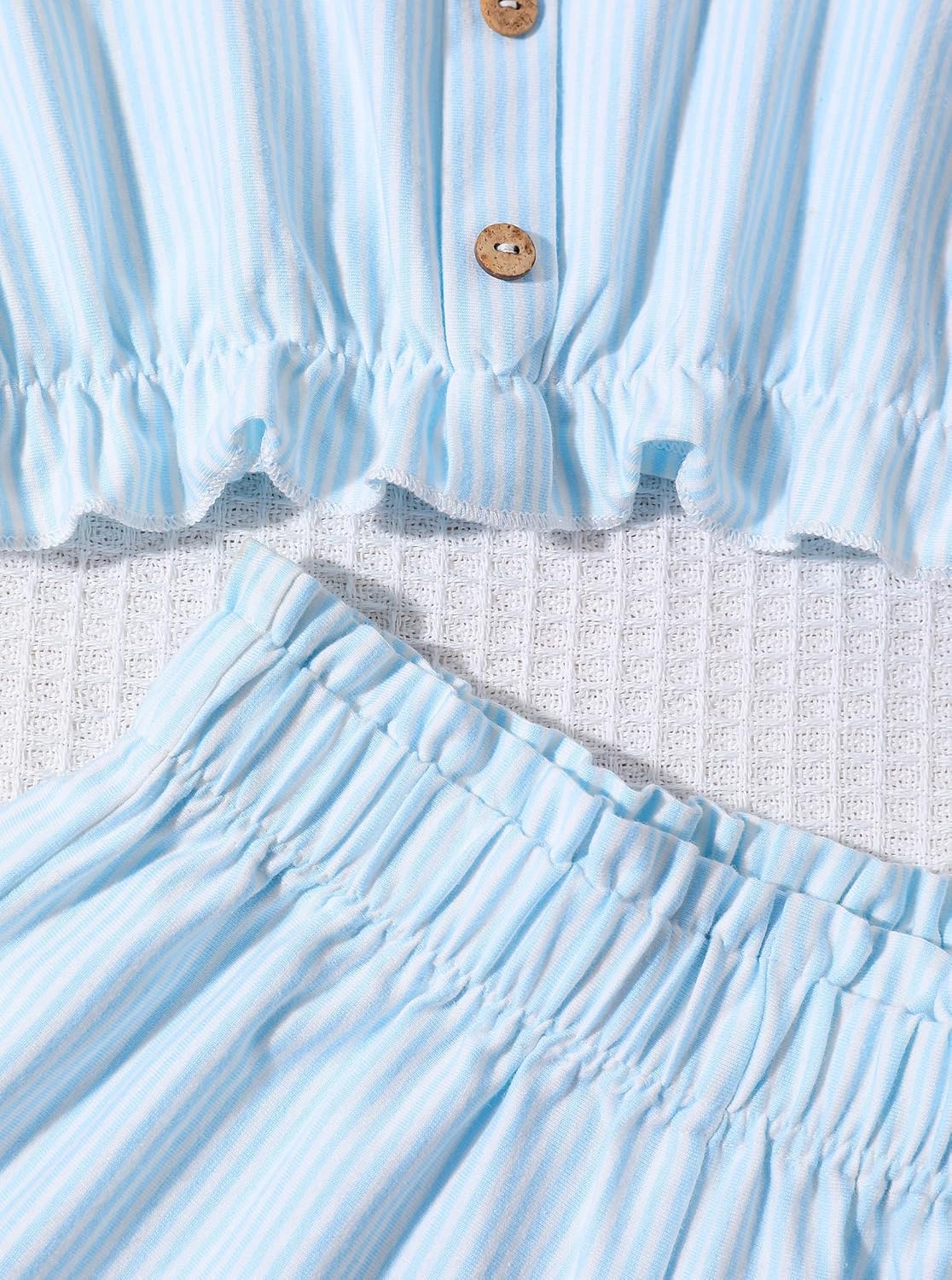 Girl's Summer Clothing Sets Knit Ruffle Striped T-Shirt and Shorts 2 Piece Outfits - Image 4