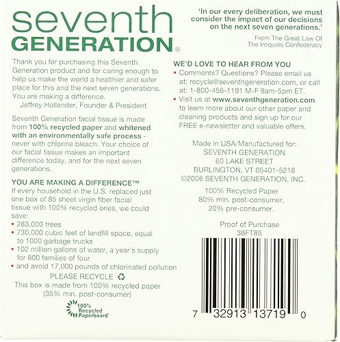 Miniatura 8 de Seventh Generation Pañuelo facial, hojas de 2 capas, cajas de 85 unidades (paquete de 36)