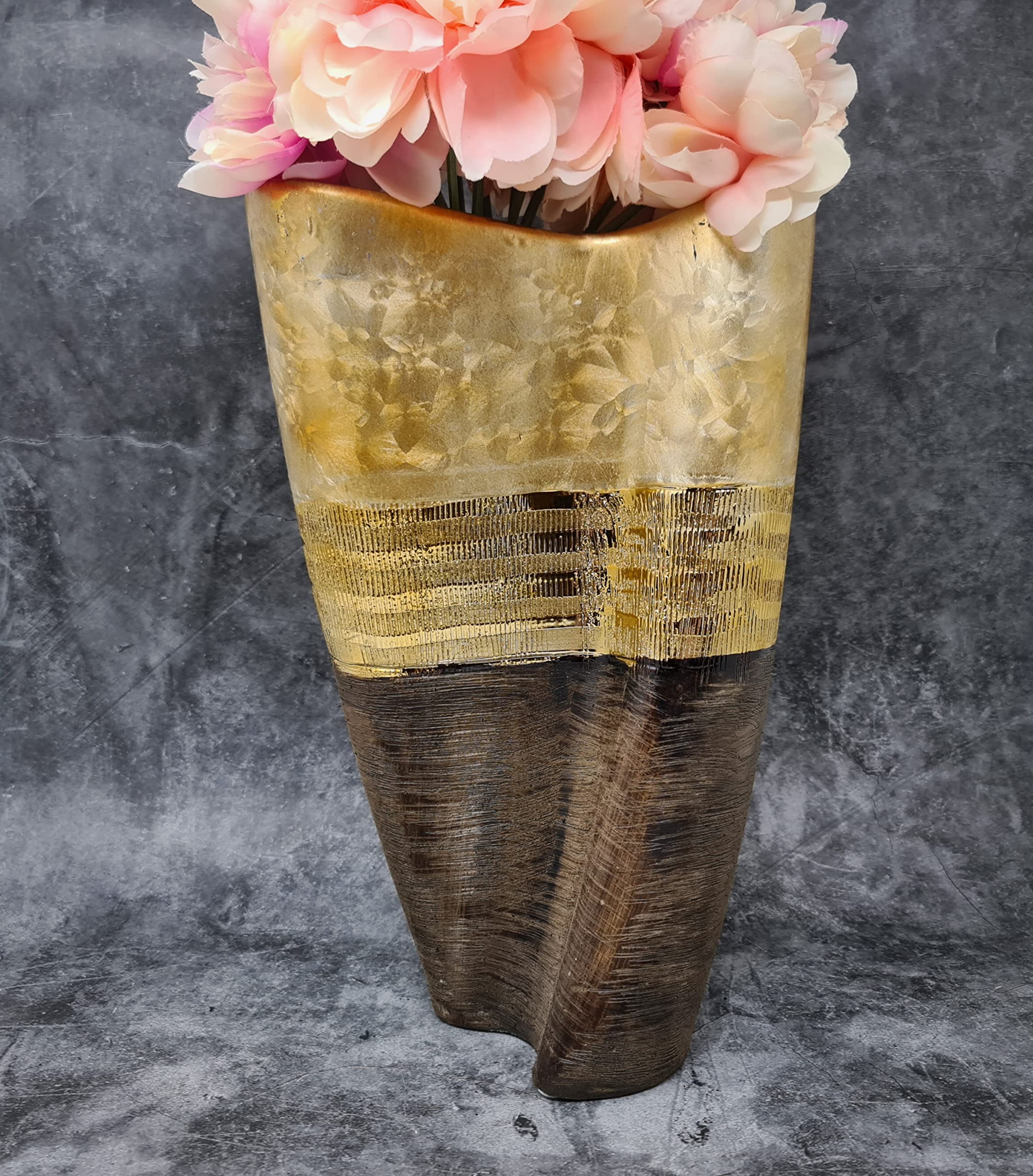 Vase Décoratif Doré Brandsseller - Céramique Haute Qualité 25cm - Design Oval Élégant - Décoration Maison