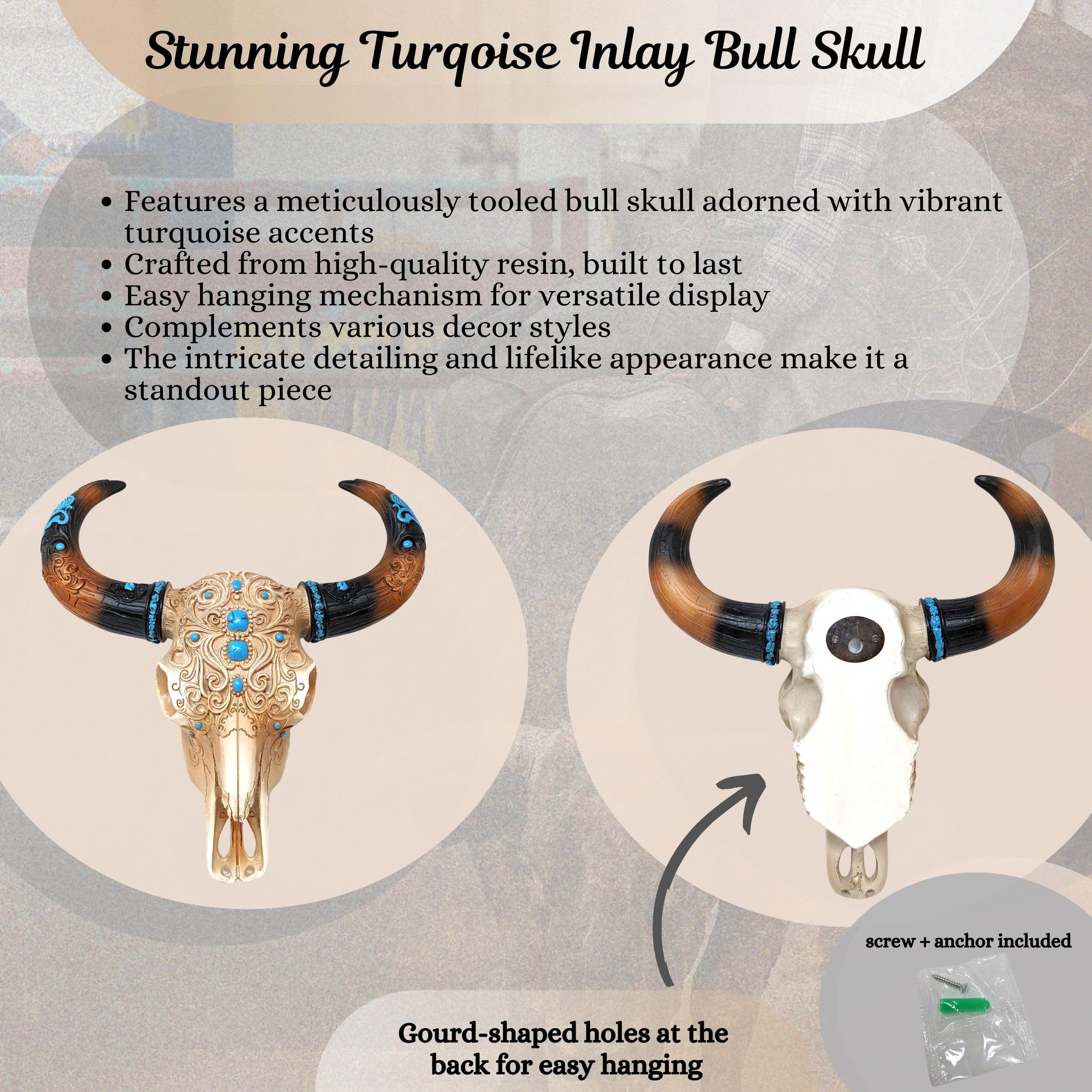 Bull Bison Skull Tooled Leather Southwest Western Wall Art Hanging