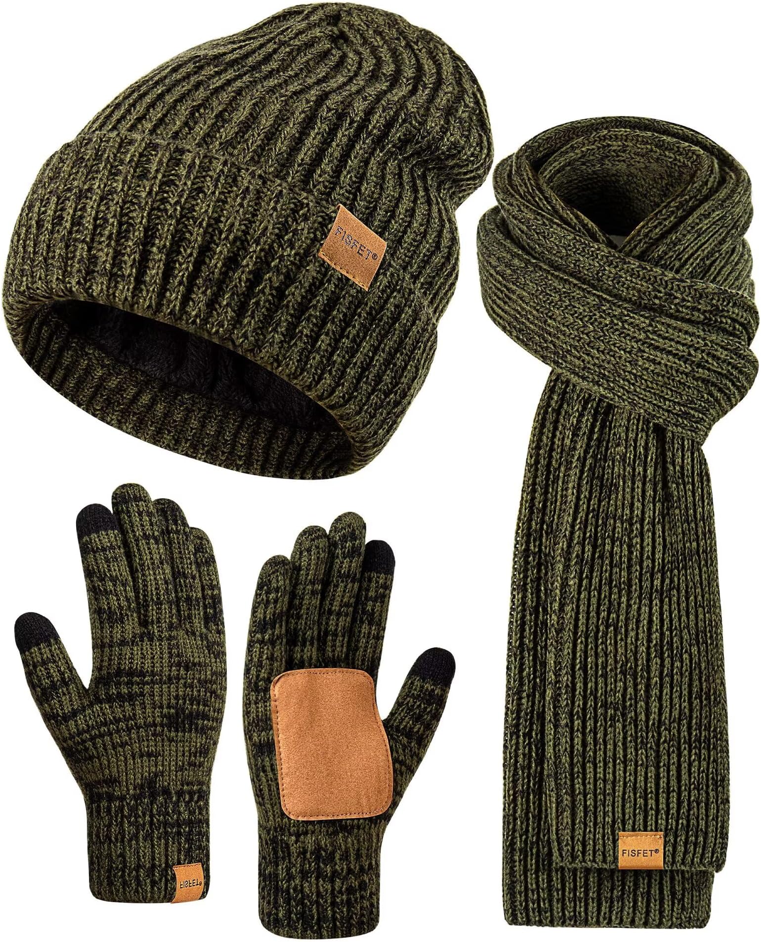 Winter Hat Gloves Scarf Set for Men Women, Mens Beanie Long Scarf Touchscreen Gloves for Cold Weather, 3 in 1 Warm Gift Set