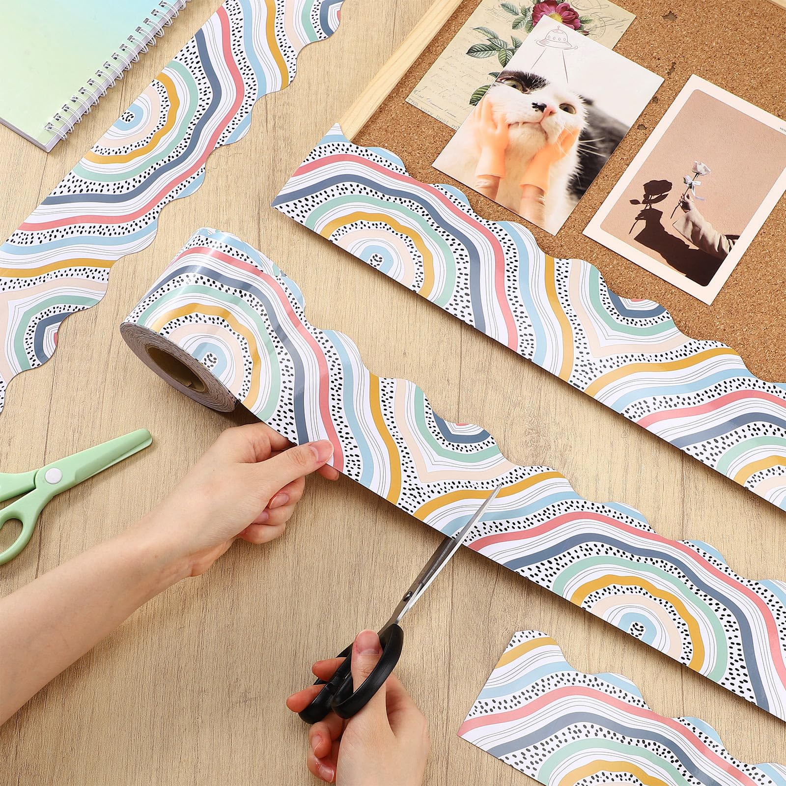 Fuutreo Bulletin Board Border - 65.6 ft Colorful Stripe -4
