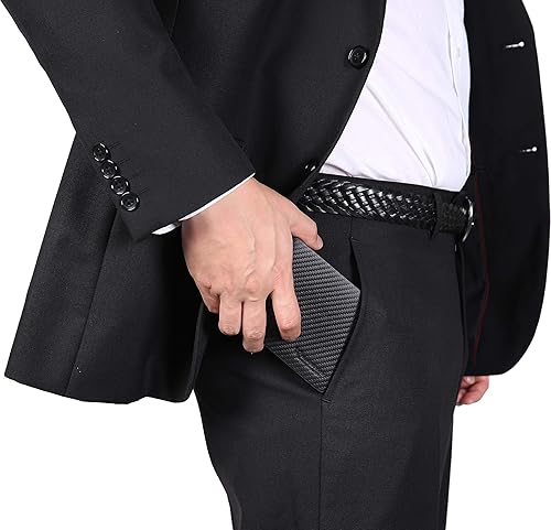 Miniatura 7 de NUMBER.WU Carteras para hombres de fibra de carbono de cuero genuino plegable plegable identificación RFID bloqueo triple cartera para hombre,