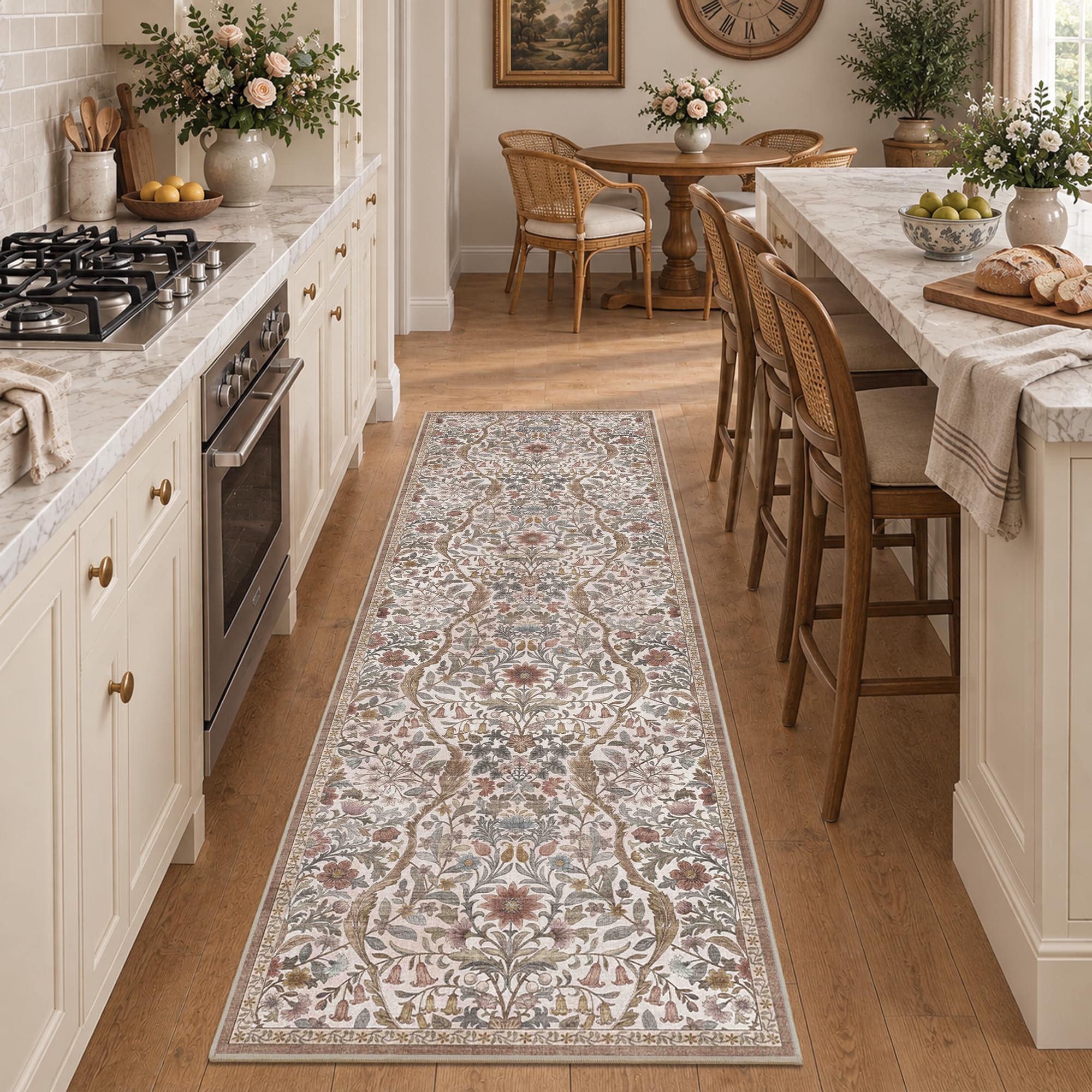 2’6″x 8’ Floral Runner Rug Non-Slip Washable Hallway Runner Rug