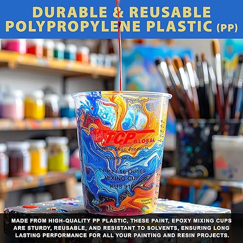 Vista 4 de Custom Shop Vasos de mezcla de pintura, 16 onzas (paquete de 12) – Vasos medidores de plástico para líquidos, pintura automotriz, resina epoxi, arte