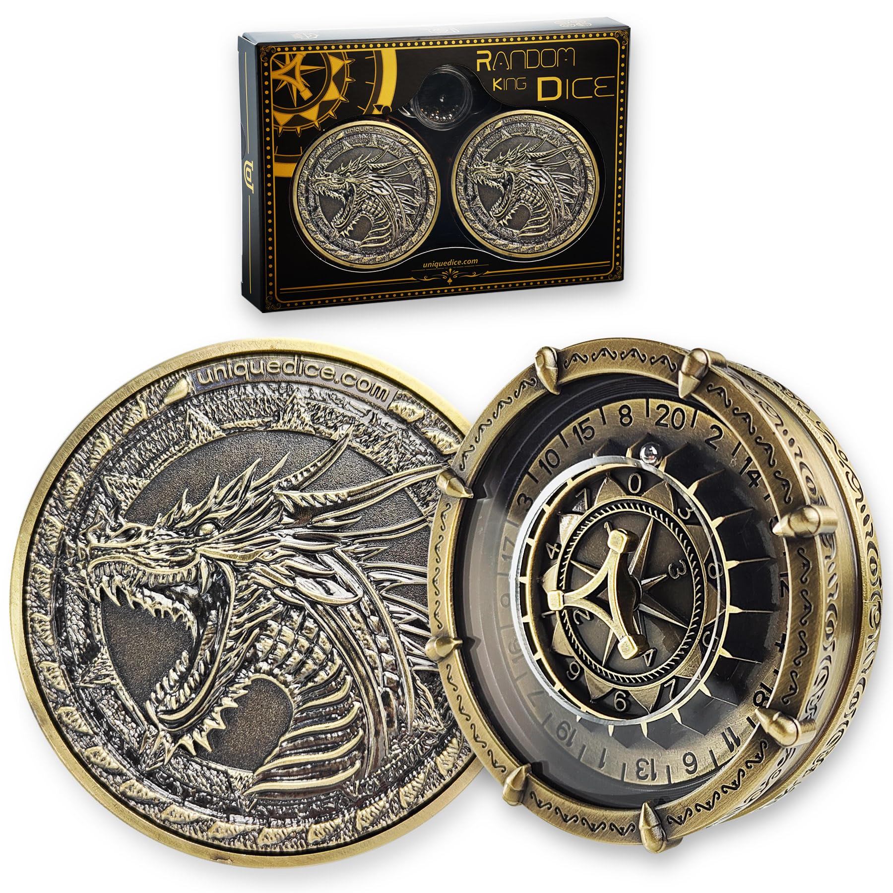 Random King Dice Set （2 pcs） 7-in-2 Metal Roulette Dice Spinner with Gift Box for DND Golbin Collection Dungeons and Dragons and Tabletop Game - Red