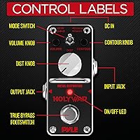 Vista 3 de Pyle Pedal de efectos de guitarra de distorsión de metal, mini efectos analógicos digitales para guitarra eléctrica y bajo, True Bypass, contorno