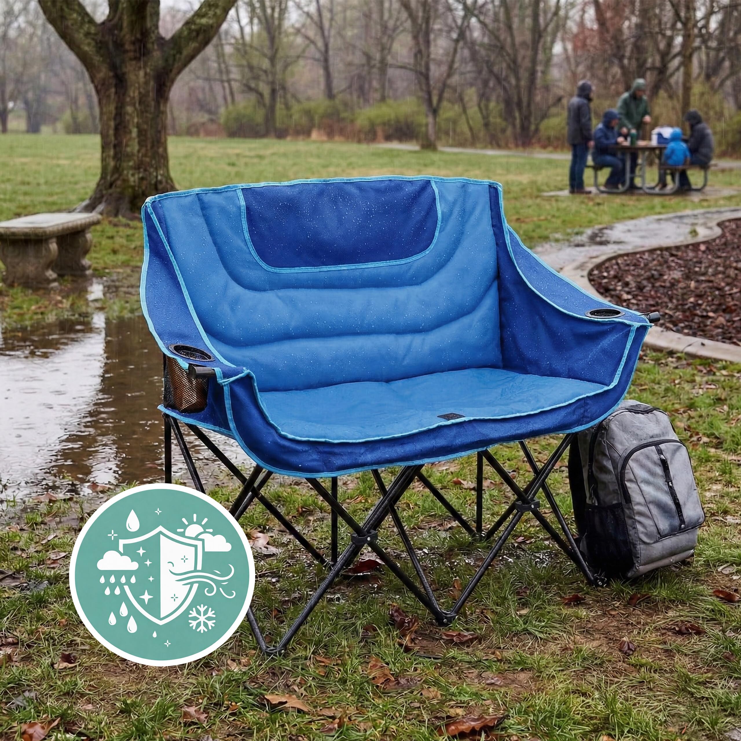 Relaxdays Silla Plegable Doble para Camping, Bolsa de Transporte, portavasos, 272 kg, poliéster y Metal, Azul