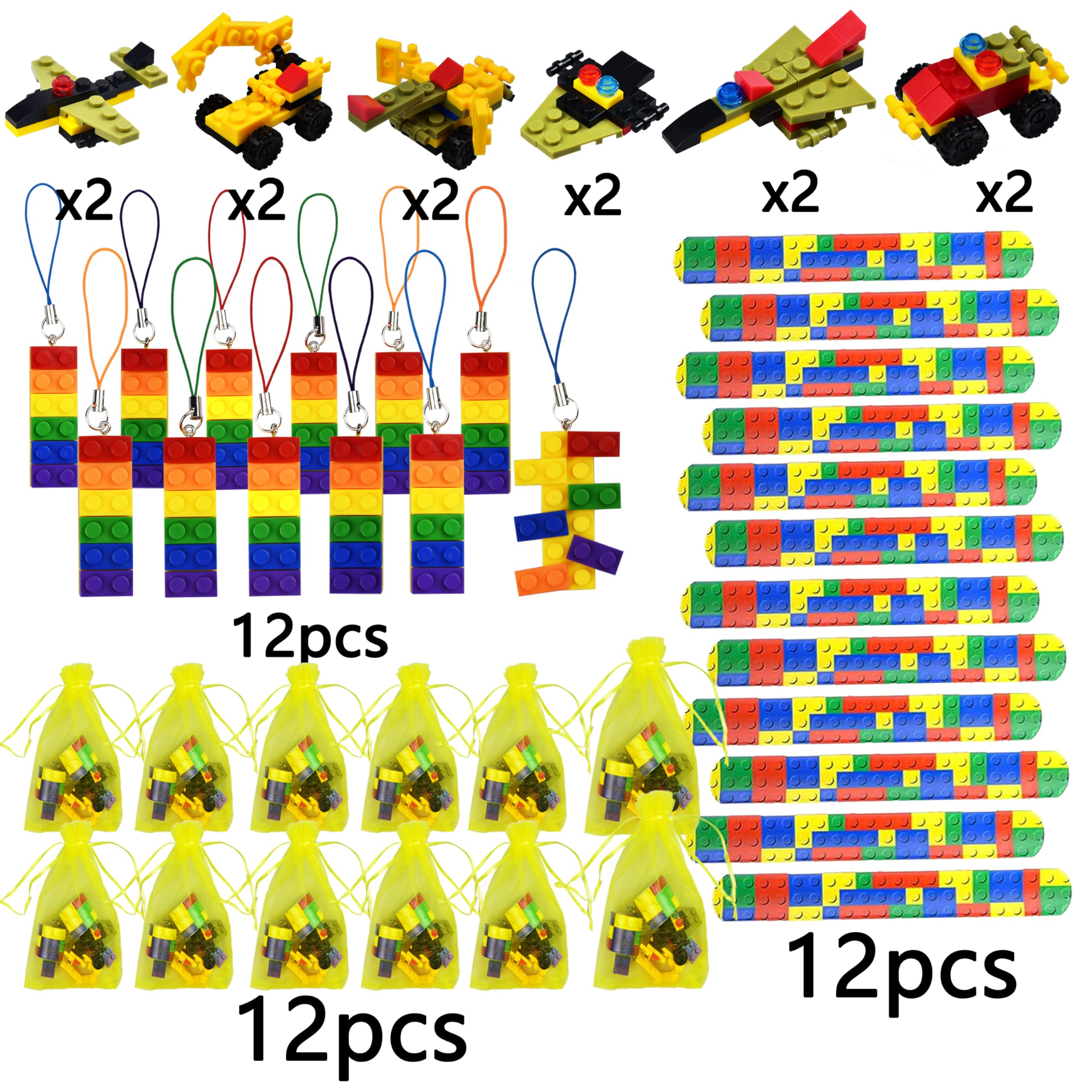Kit 36 Pezzi Mattoncini Portachiavi E Braccialetti - Regalo Compleanno Per Bambini, Tema Costruzioni - Foto 3
