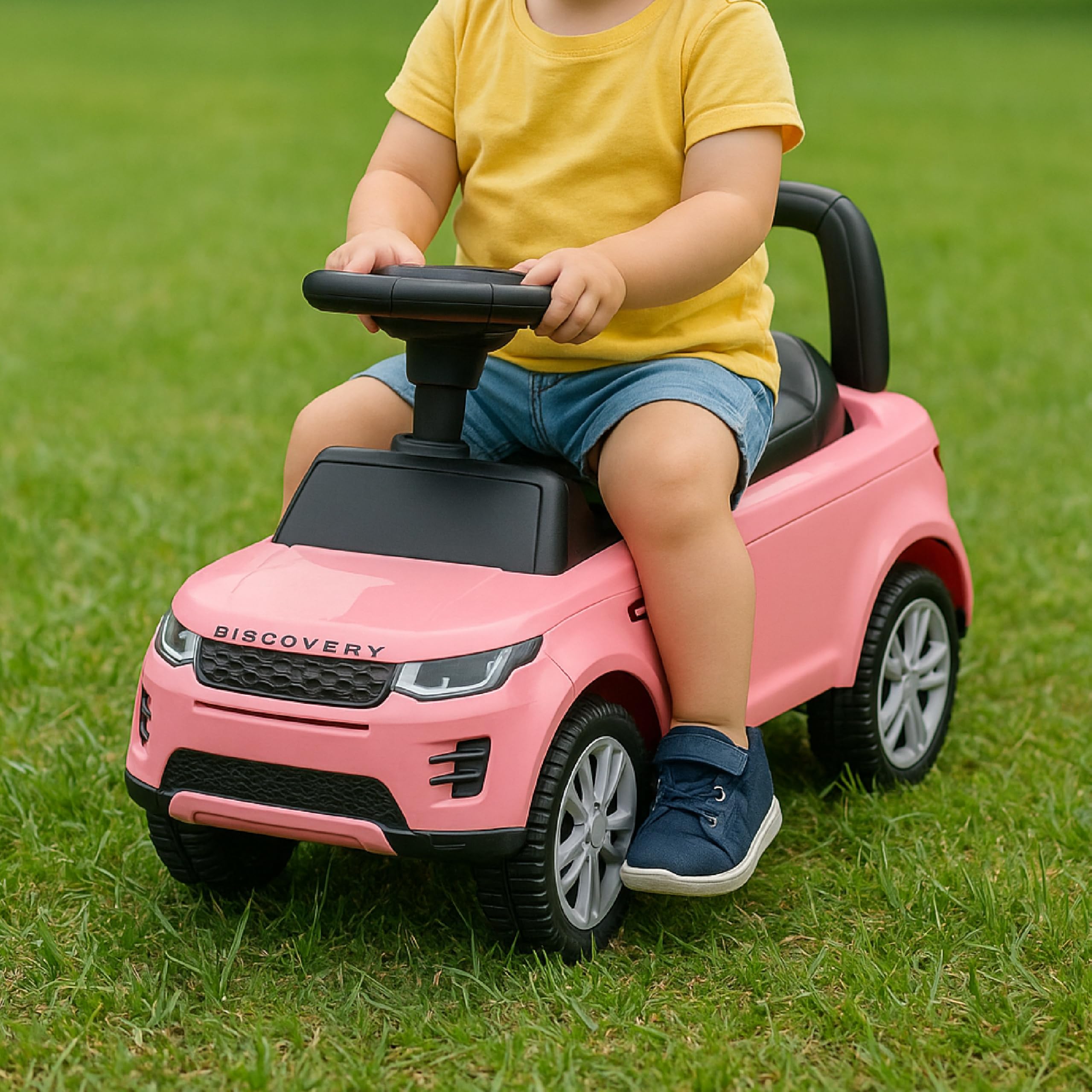Baroni Toys Land Rover Ride-On, coche para niños de 1 a 4 años, faros LED, sonidos realistas, ruedas antideslizantes, compartimento de almacenamiento, antirvuelco, 65,5 x 28 x 39 cm (rosa)