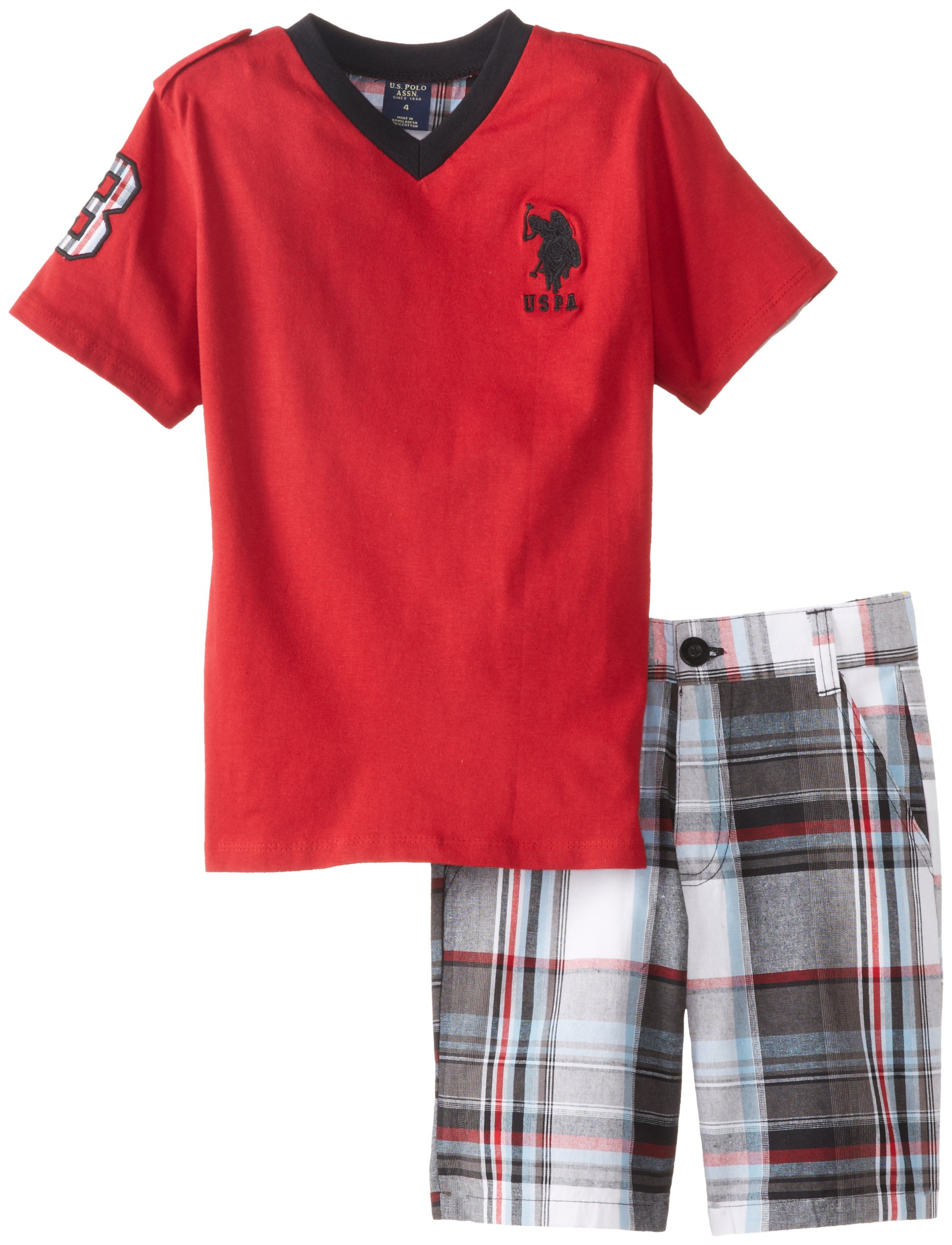 U.S. Polo Assn. Little Boys' Plaid Shorts and T-Shirt Set