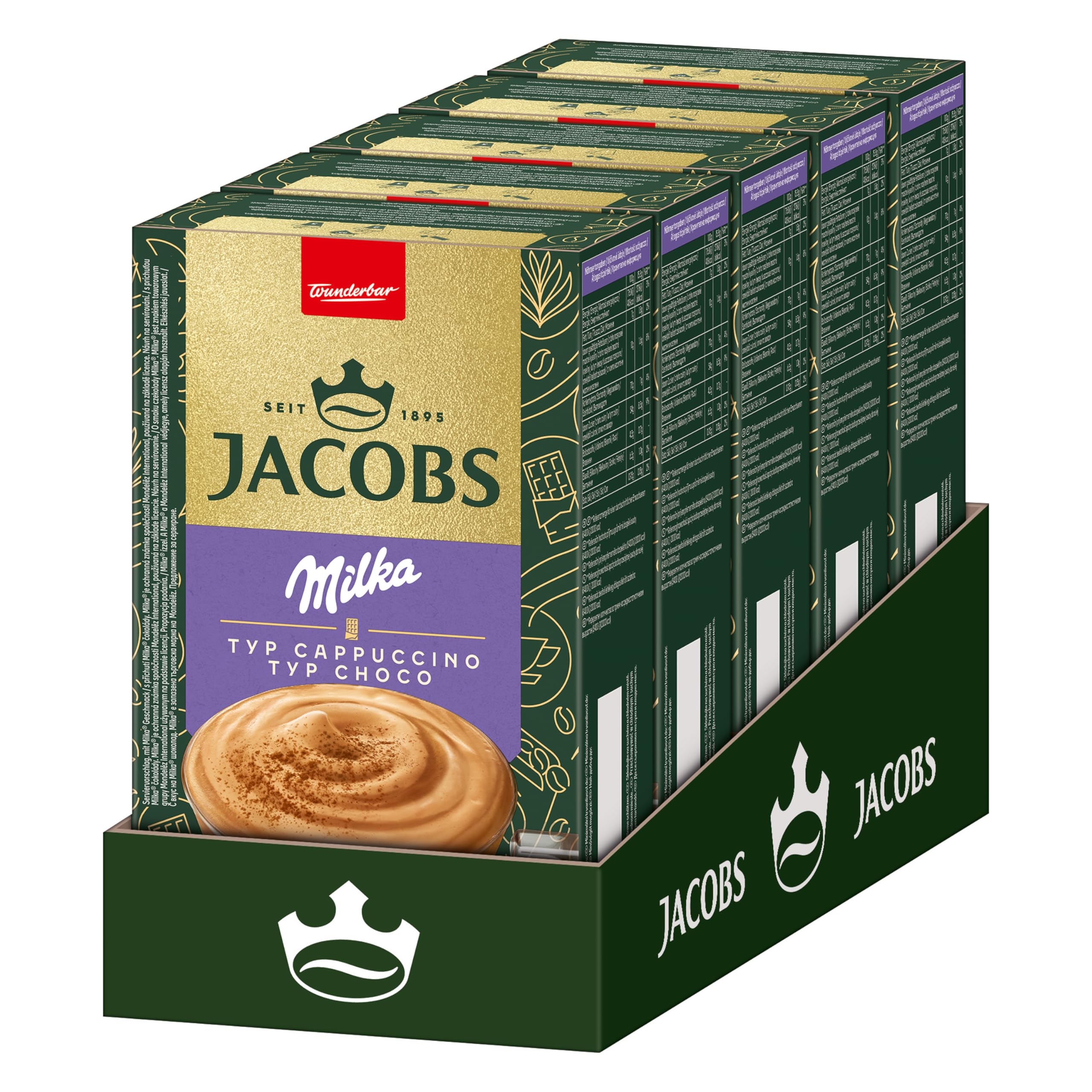 Jacobs Typ Cappuccino Choco Milka, Getränkepulver-Sticks mit löslichem Bohnenkaffee, Instant Kaffee, 6 x 8 Sticks, à 15,8 g