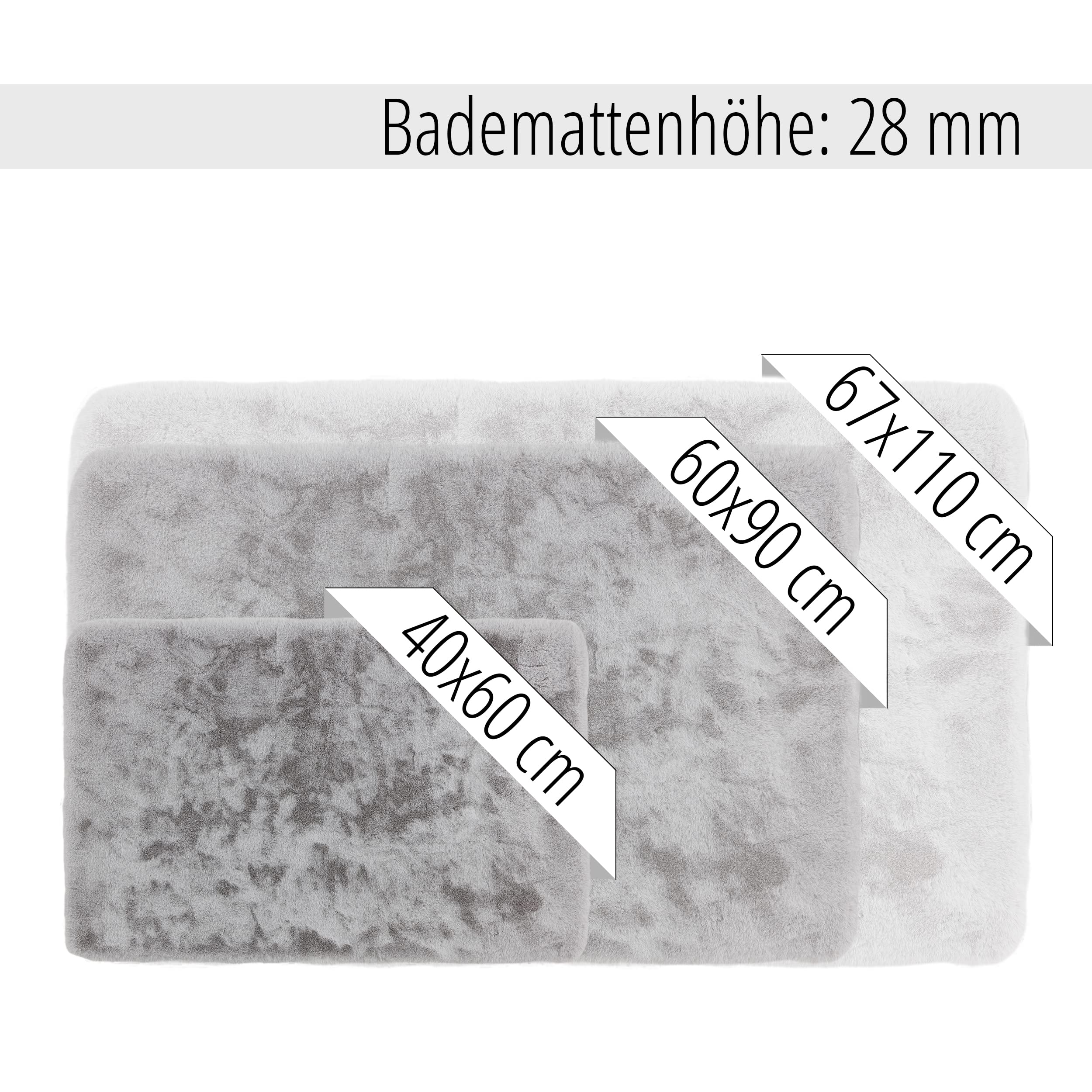 Schöner Wohnen Kollektion Badezimmerteppich 60 x 90 cm Silber – Sehr Flauschige Badematte – Badewannenmatte waschbar – Duschmatte rutschfest – Badezimmer Deko – Badematte weich