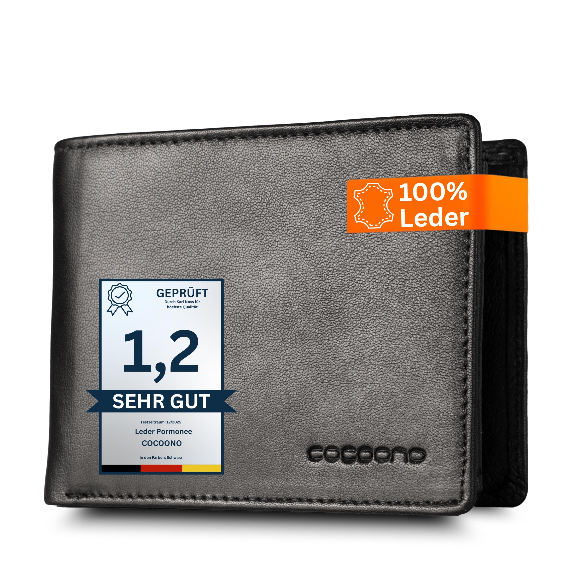 Cocoono Leder Geldbörse Herren mit RFID Schutz I Echtleder Geldbeutel für Männer I Münzbörse Portemonnaie Brieftasche Wallet Portmonee Breit, Schwarz