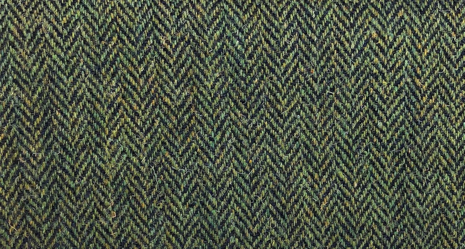 Traditional Harris Tweed Green and Navy Herringbone Pure Wool Woven Fabric with Authenticity Labels (Green and Navy, 100 x 75cm)