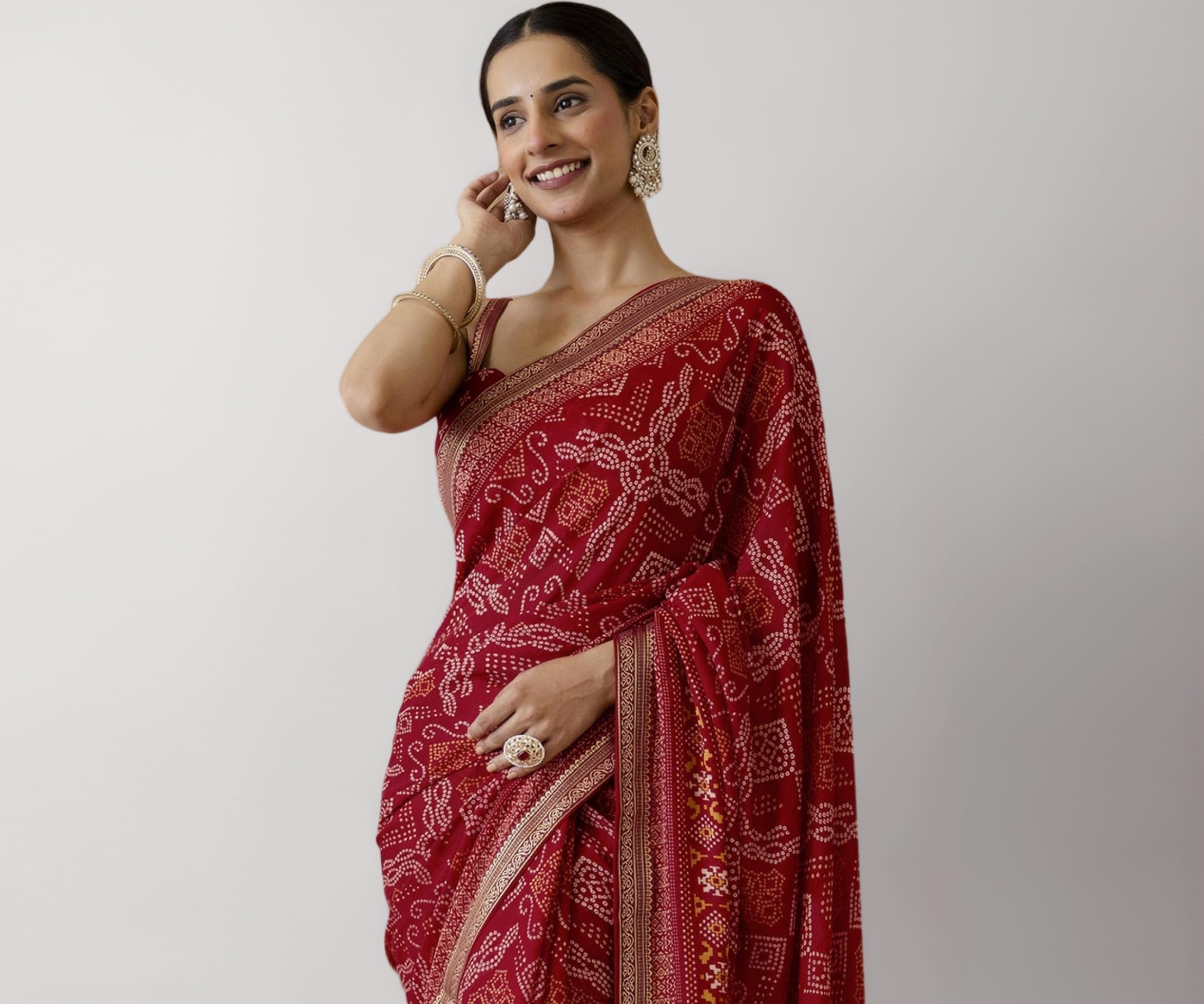 SIRIL Women's Georgette Bandhani Printed Saree With Unstitched Blouse Piece