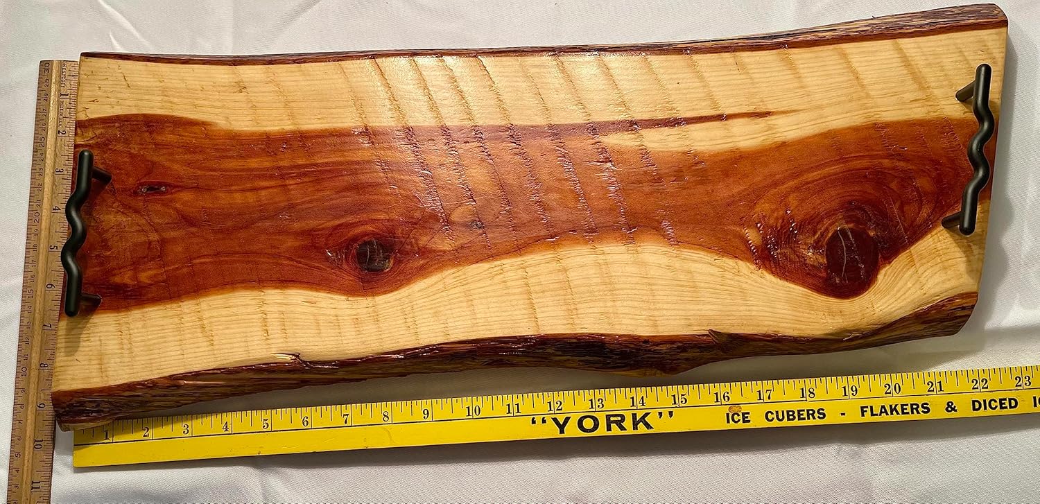 Charcuterie Board Large Live Edge, Red Cedar Wood, Serving Tray, with Handles & Feet
