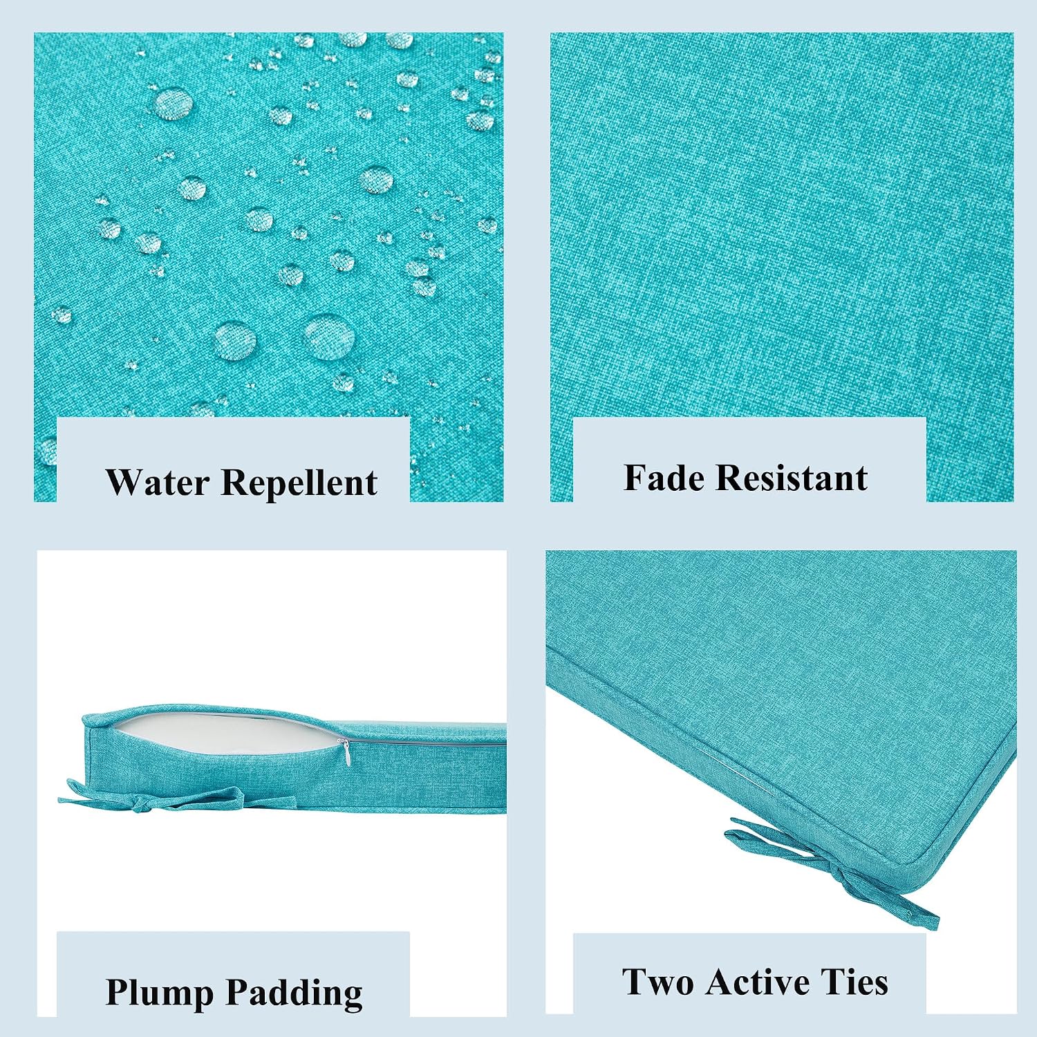 FUNHOME Indoor/Outdoor Chair Cushions Set of 2, 18 x 18 x 2.5 Inch Square Corner Outdoor Cushions for Patio Furniture,2 Packs Patio Chair Cushions with Ties-Aqua Blue