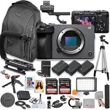 Sony FX30 Digital Cinema Camera with XLR Handle Unit + 256GB Memory + LED Video Light + Spare Batteries + U-Grip + Hand Grip + More Pro Bundle