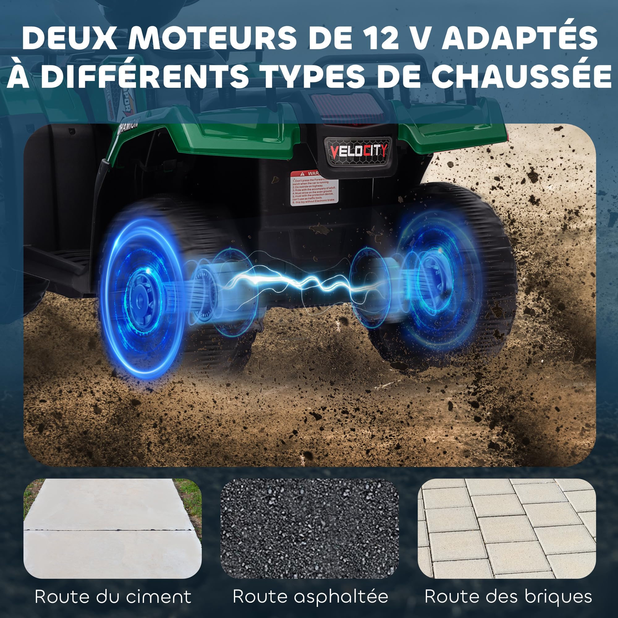 HOMCOM Quad électrique Enfant 12V, Voiture électrique Enfants, Double Moteur, Vitesse 2-4 km/h, phares et Musique, Marche Avant et arrière, Voiture à Batterie pour 3 à 5 Ans, Vert