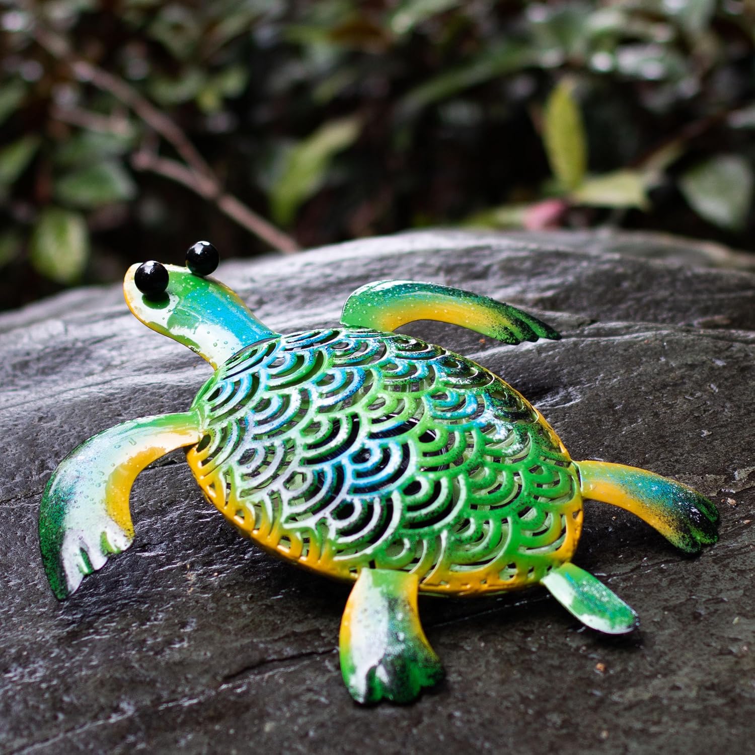 Natelf Solar Powered Turtle Statue Outdoor Decor Metal Animal Yard Art Waterproof Outdoor Sculptures for Patio, Yard, Balcony, Yard Ornament – Unique Housewarming Gifts