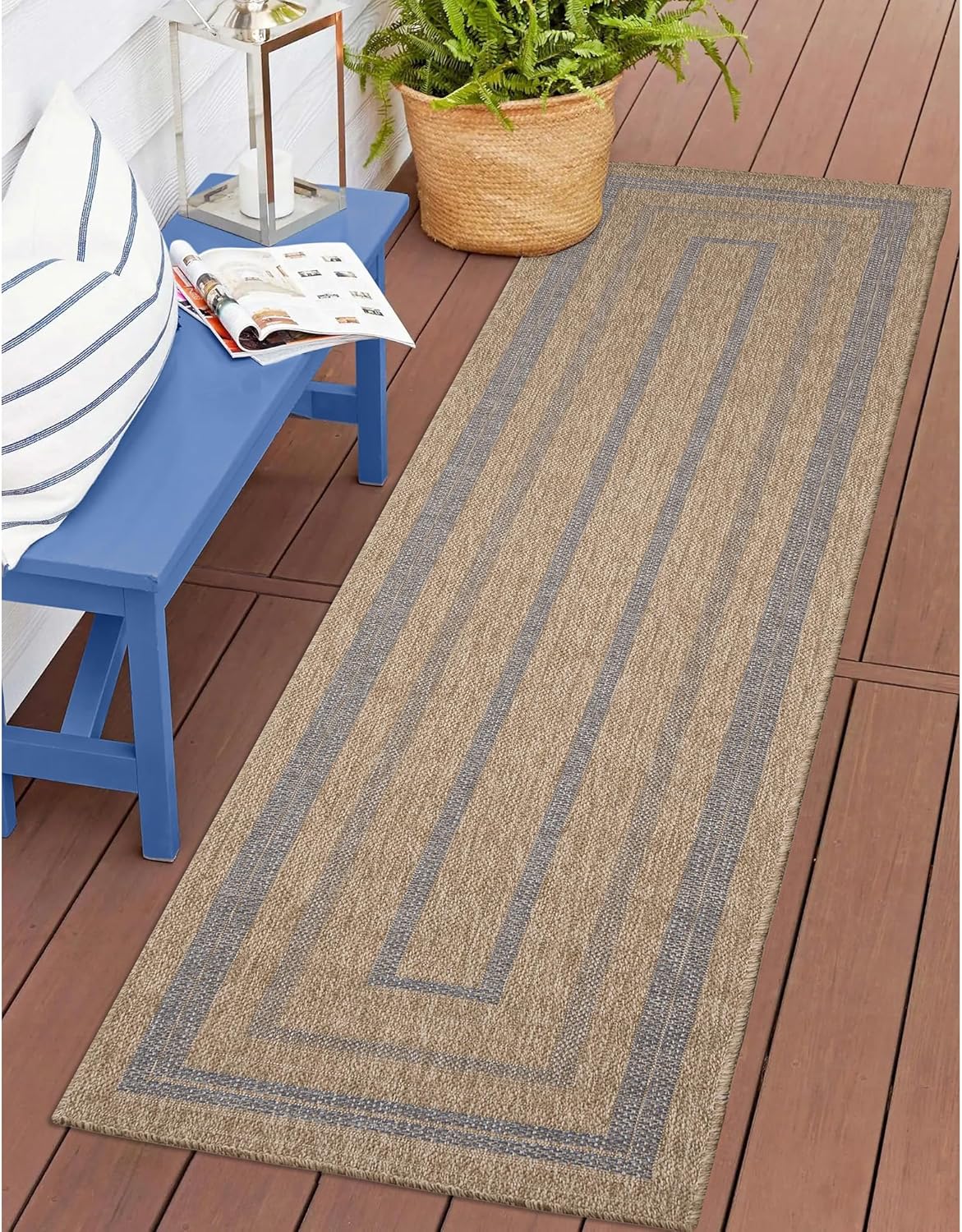 Liora Manne Sahara Multi Border Indoor/Outdoor Rug Navy 1'11" x 7'6"