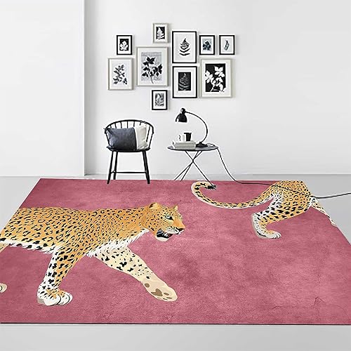 Miniatura 4 de Alfombra de Leopardo, 4x6 pies, Colección Única de Cheeta Silvestre, Alfombras Antideslizantes Modernas de Lujo en Amarillo Animal Rosa, Tapetes