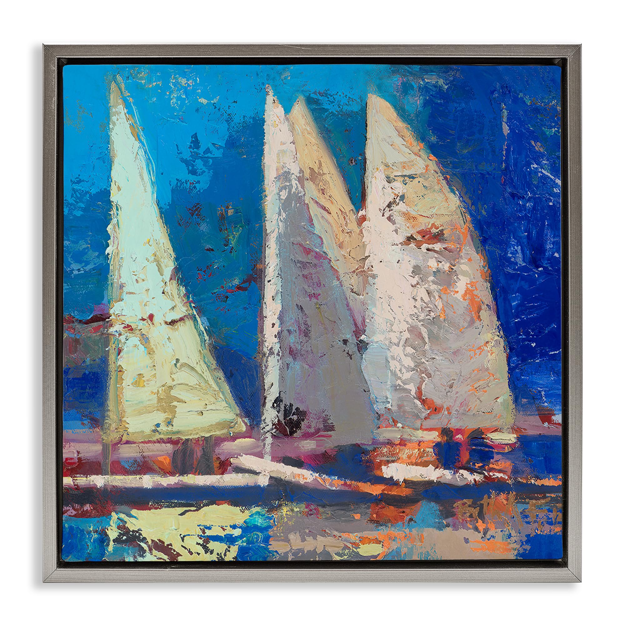 Stupell Industries 'A Strong Wind Sailboats', Floating Frame Canvas Art, Gray, 18 x 18 Inches, Easy to Hang and Sturdy, Made in USA, by Beth A. Forst