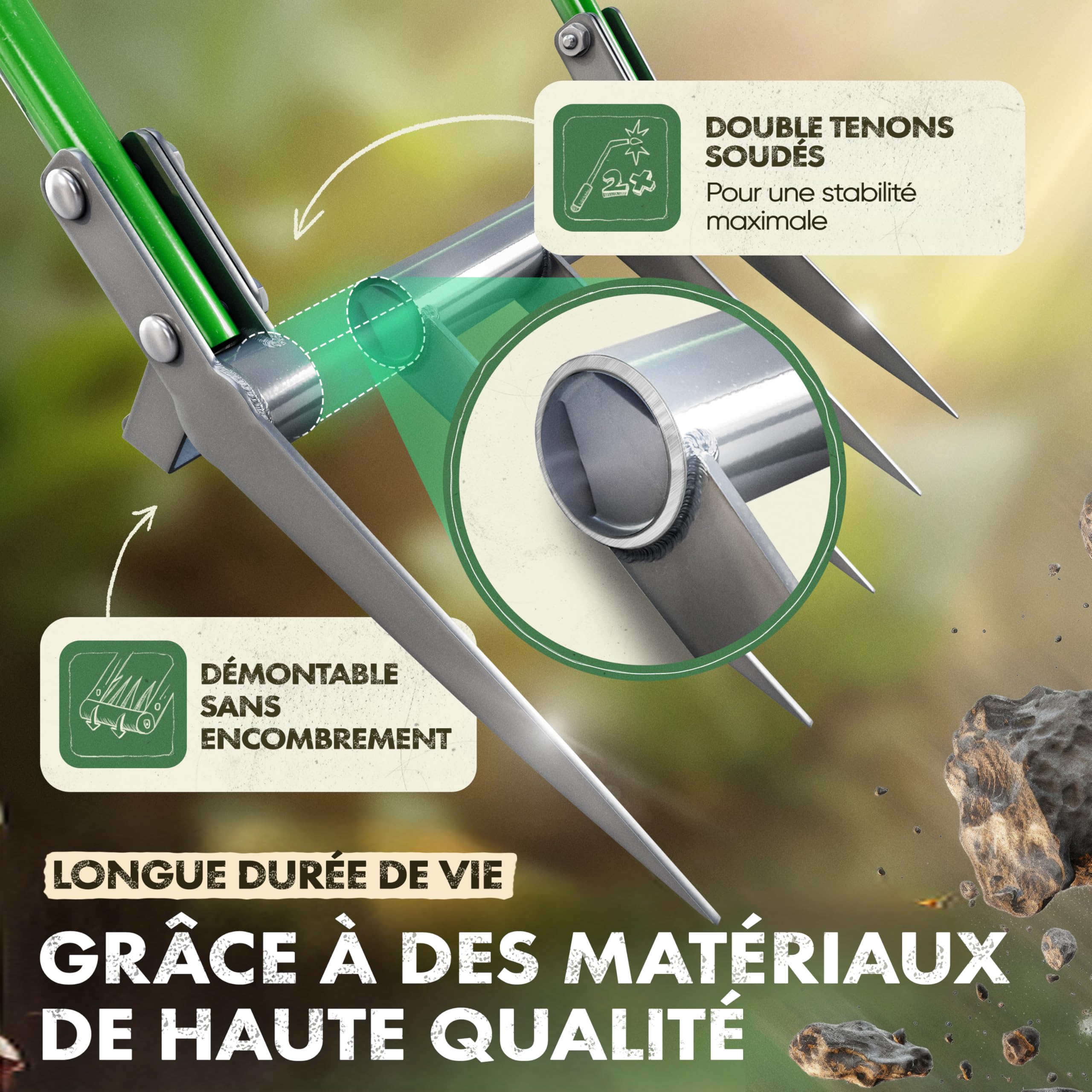 GARLINGO Broadfork Fourche à creuser | 50 cm de large | Avec étrier pour un effet de levier maximal | Fourche de jardin Fourche à creuser double fourche de jardin