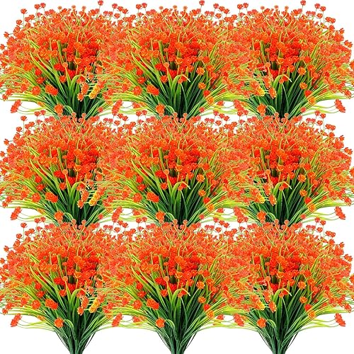 Hoteam 40 paquetes de flores artificiales para exteriores, resistentes a los rayos UV, plantas falsas de plástico, para exteriores, verano, otoño,