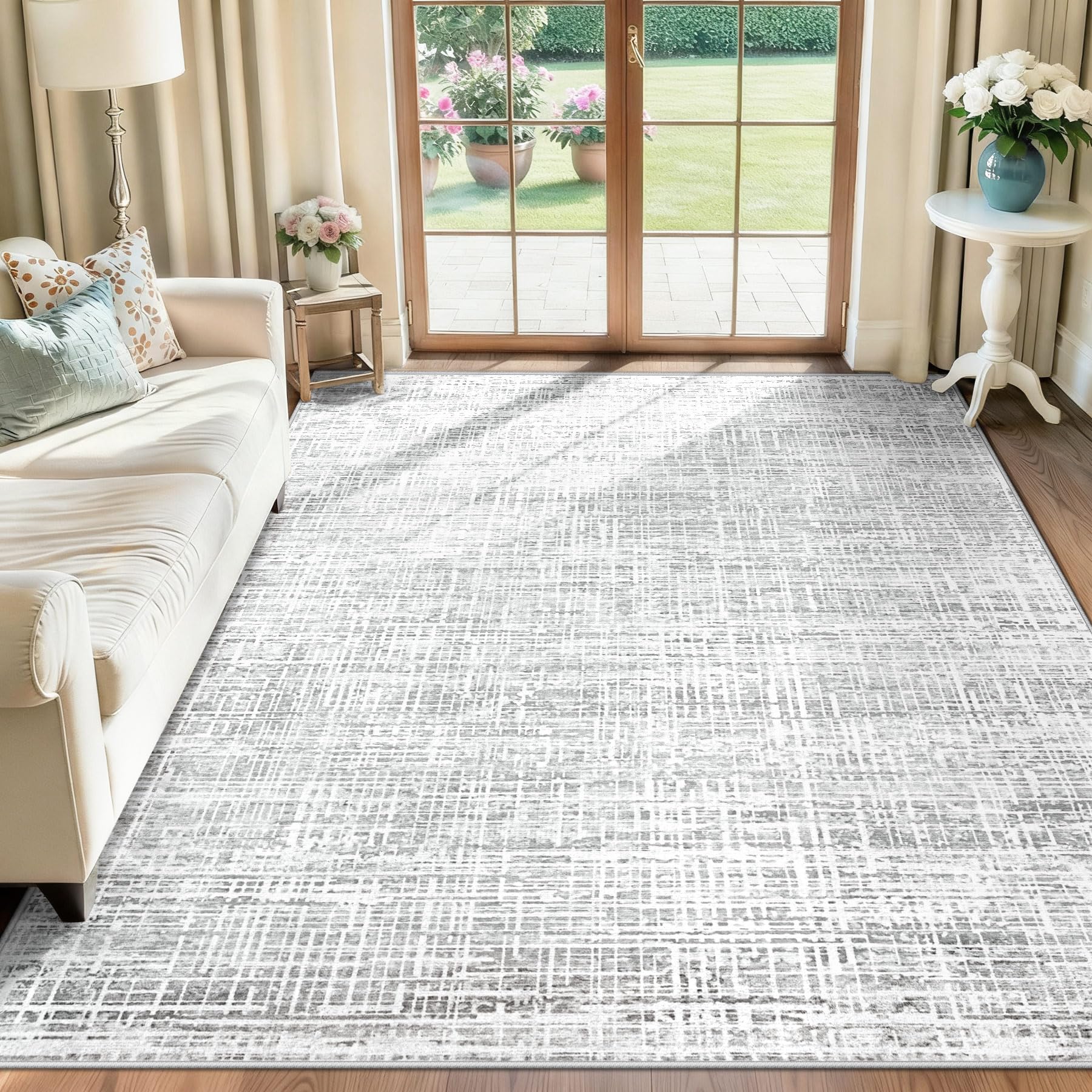 5x7 Area Rugs for Living Room Washable Large Area Rug Neutral Modern Abstract Bedroom Rug Soft Non Slip