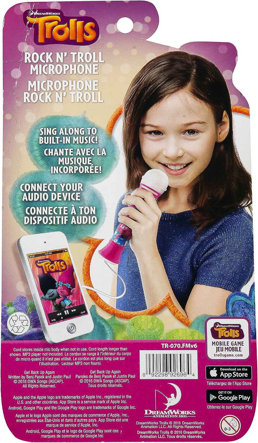 eKids Trolls Sing Along MP3 Microphone with Built in Music and Connects to Any MP3 Player