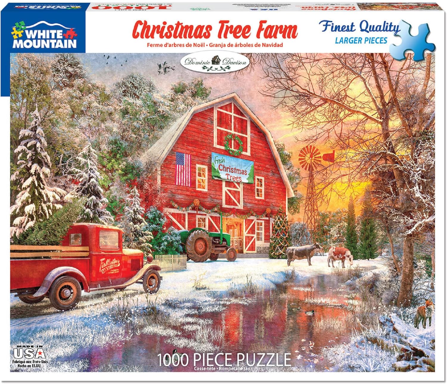 White Mountain 1000 Piece Jigsaw Puzzle Winter Christmas Holiday Puzzles for Adults and Teens 24"x30" Large Pieces - Christmas Tree Farm