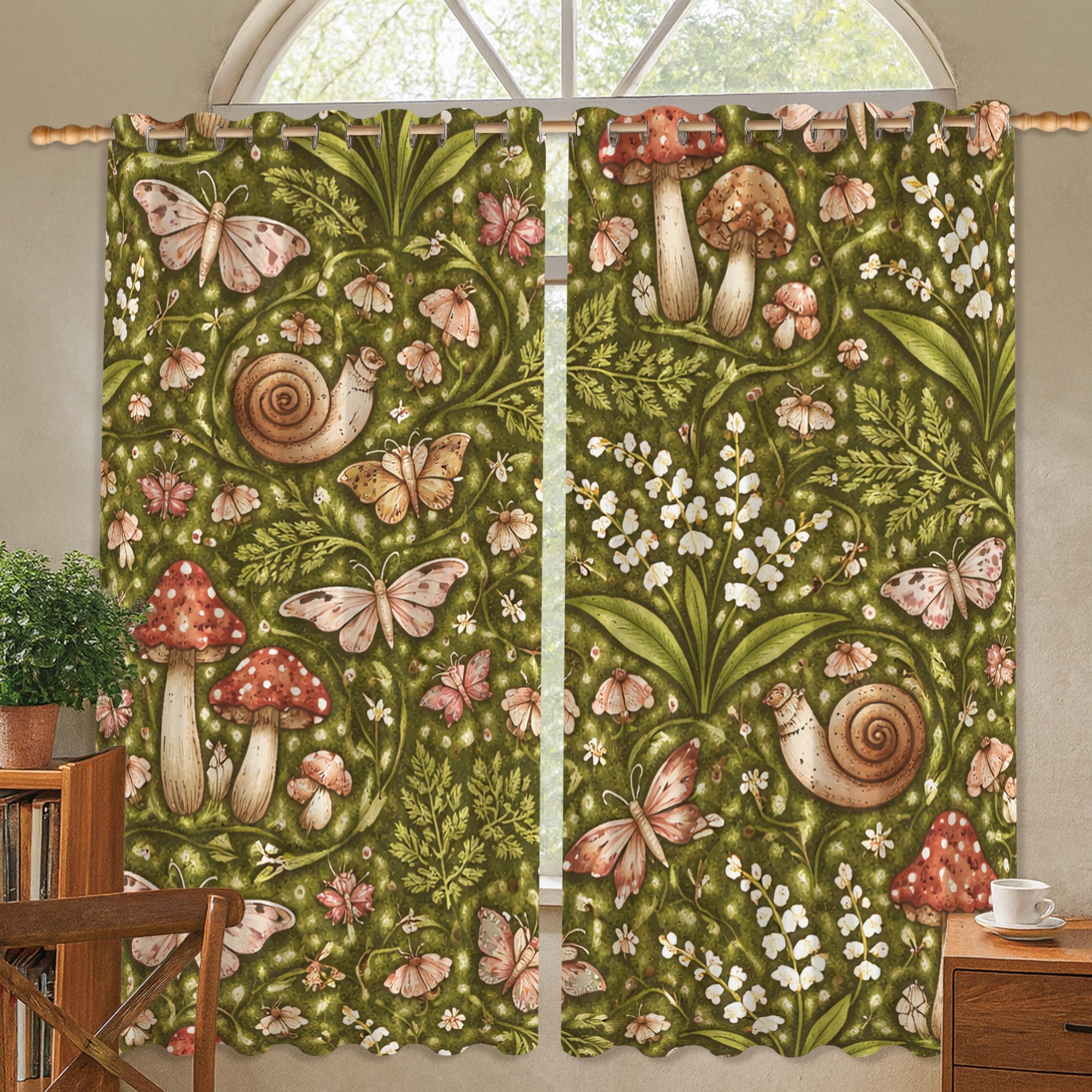 Rideaux occultants pour chambre bloquant la lumière avec motif champignon botanique