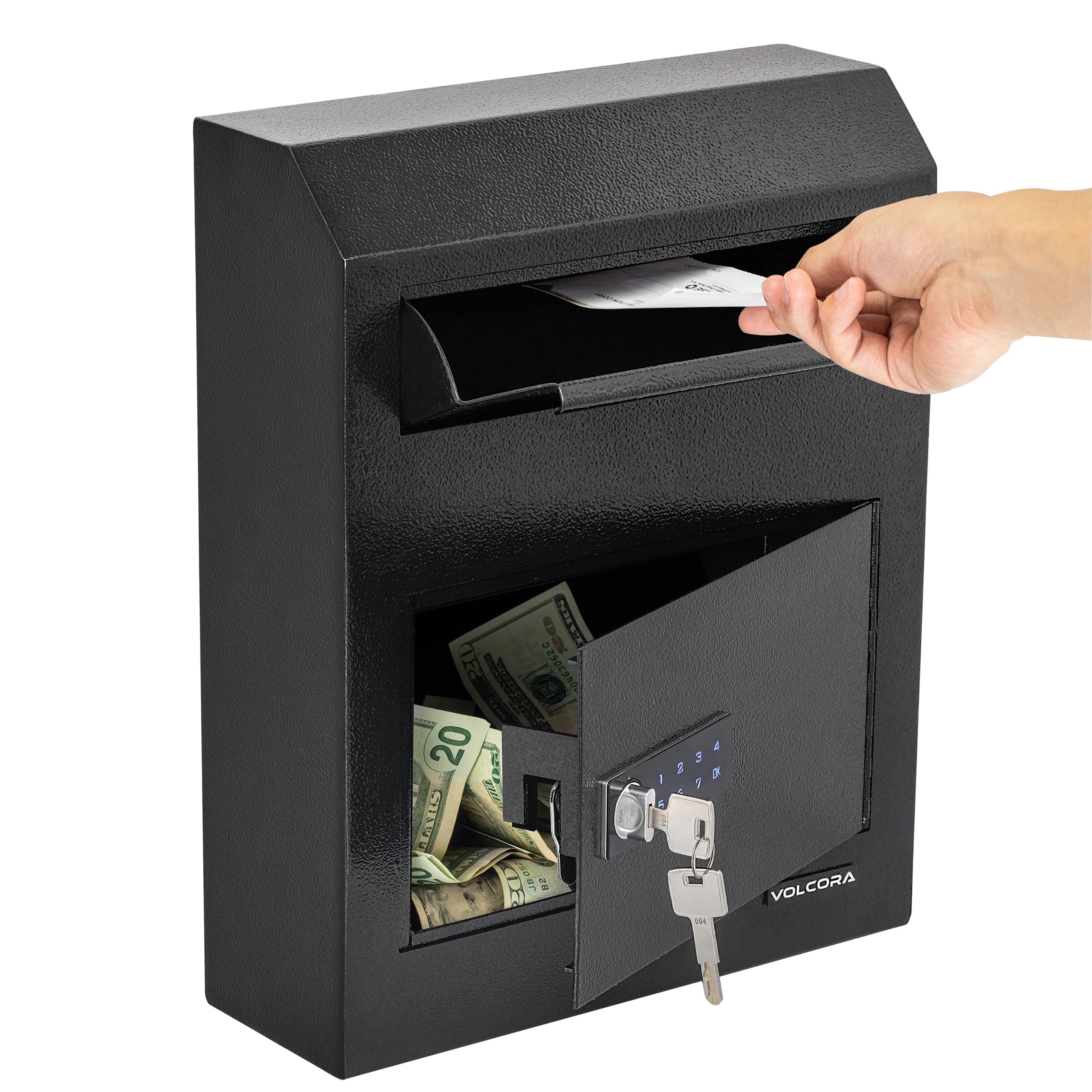 Volcora Black Key Drop Box With Lock, Drop Slot Depository Safe Box Digital Keypad, Money Drop Safe For Business, Wall Mount Mailbox, Cash Drop Box, Electronic Programmable Lock With Key Indoor Use