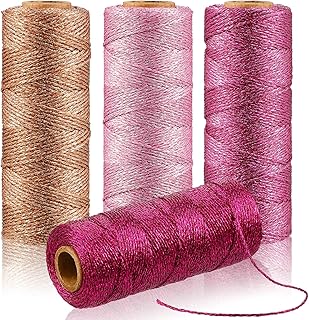 4 Rolls Metallic Bakers Twine 110 Yards Christmas Decorative Wrapping Twine String for DIY Crafts Packing Materials (Light Pink, Pink, Dark Pink, Rose Gold)